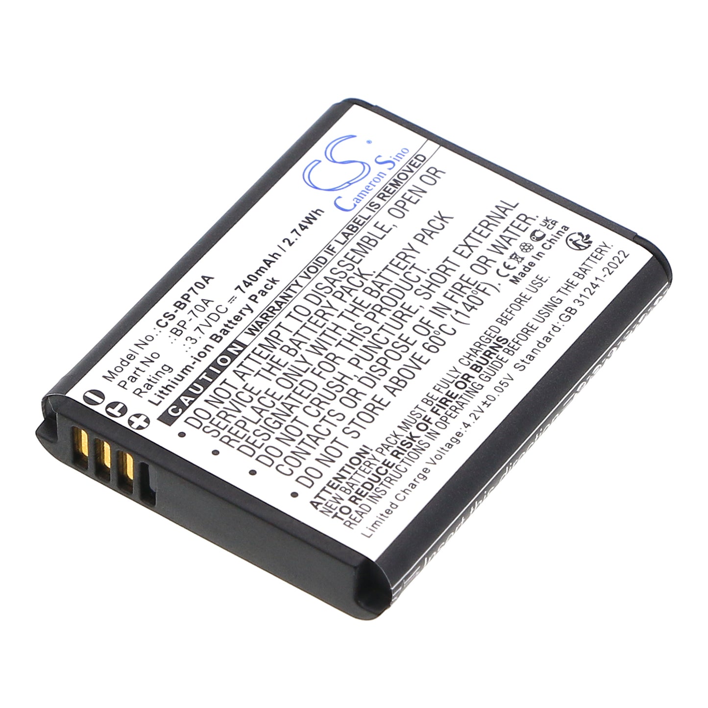 3.7V 740mAh/2.7Wh Li-ion Camera Battery for Samsung