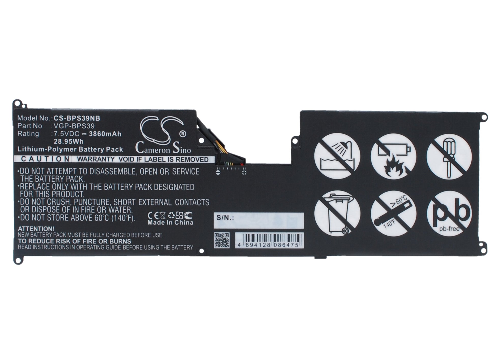 7.5V 3860mAh/28.95Wh Li-Polymer Notebook/Laptop Battery for Sony