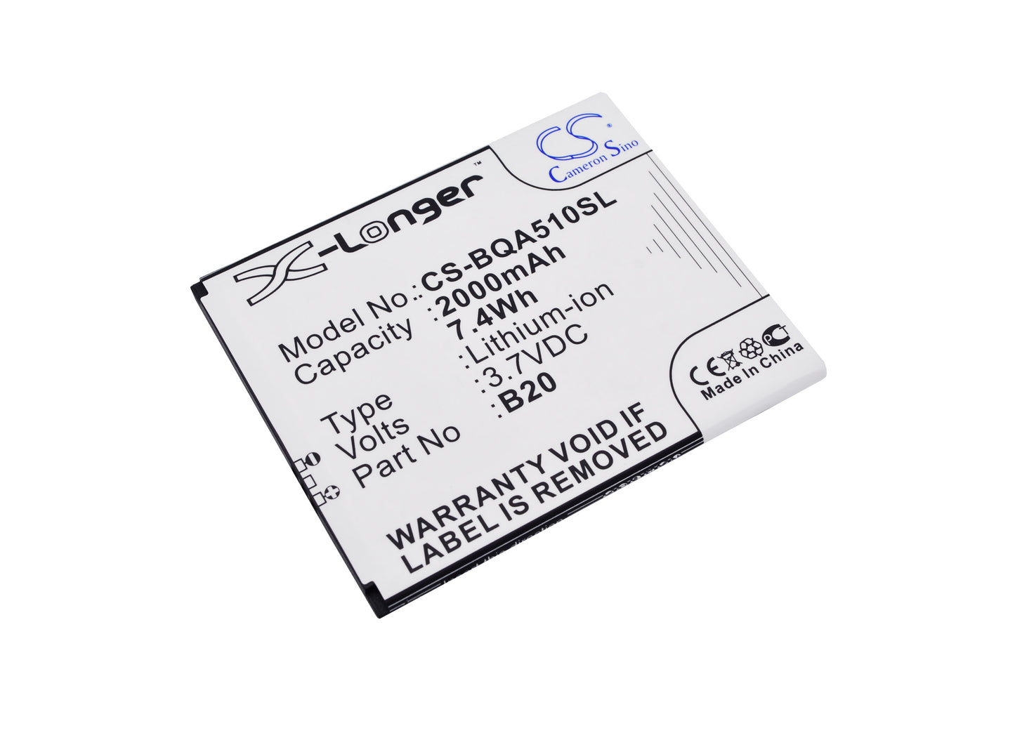 3.7V 2000mAh/7.40Wh Li-ion Mobile/SmartPhone Battery for BQ