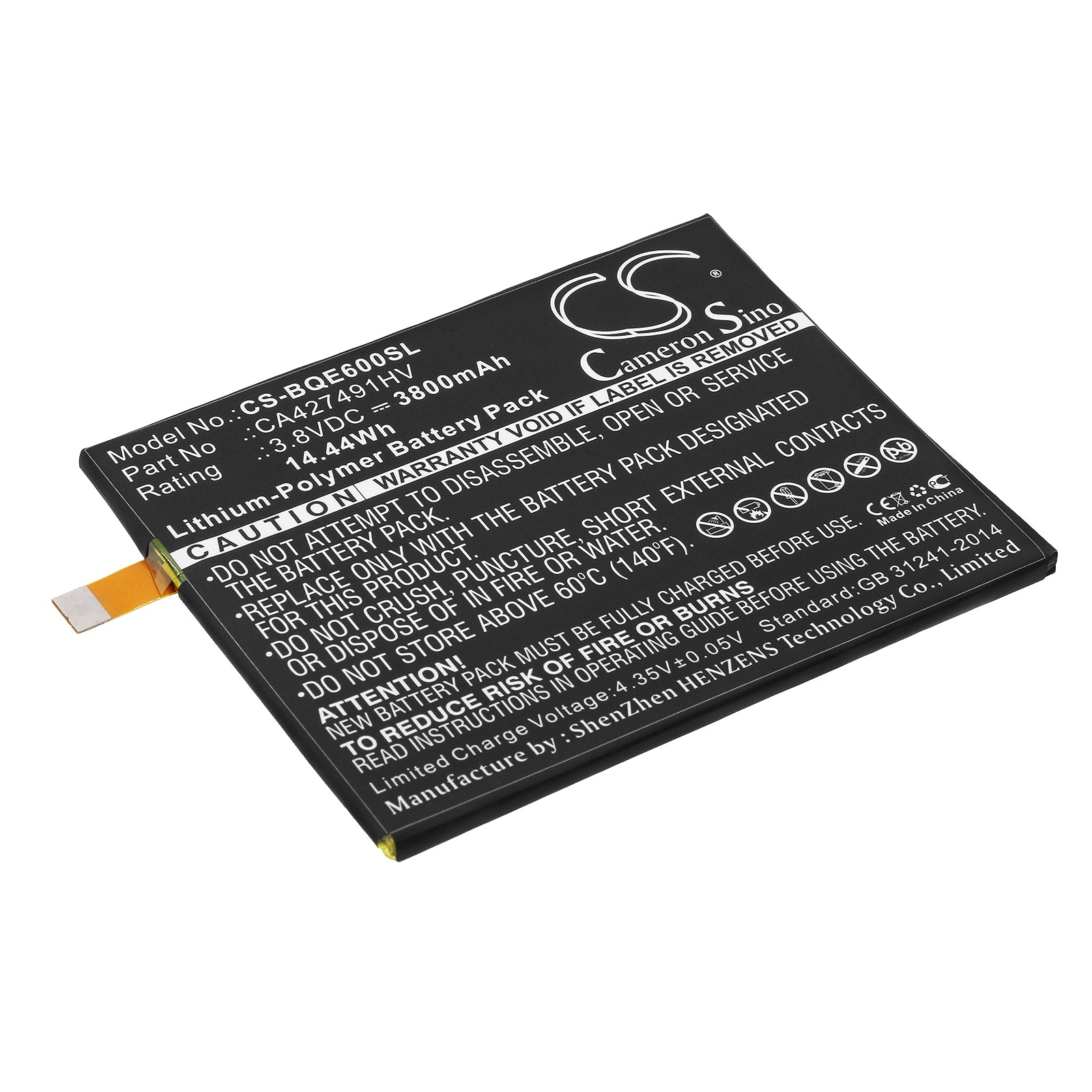 3.8V 3800mAh/14.44Wh Li-Polymer Mobile/SmartPhone Battery for BQ