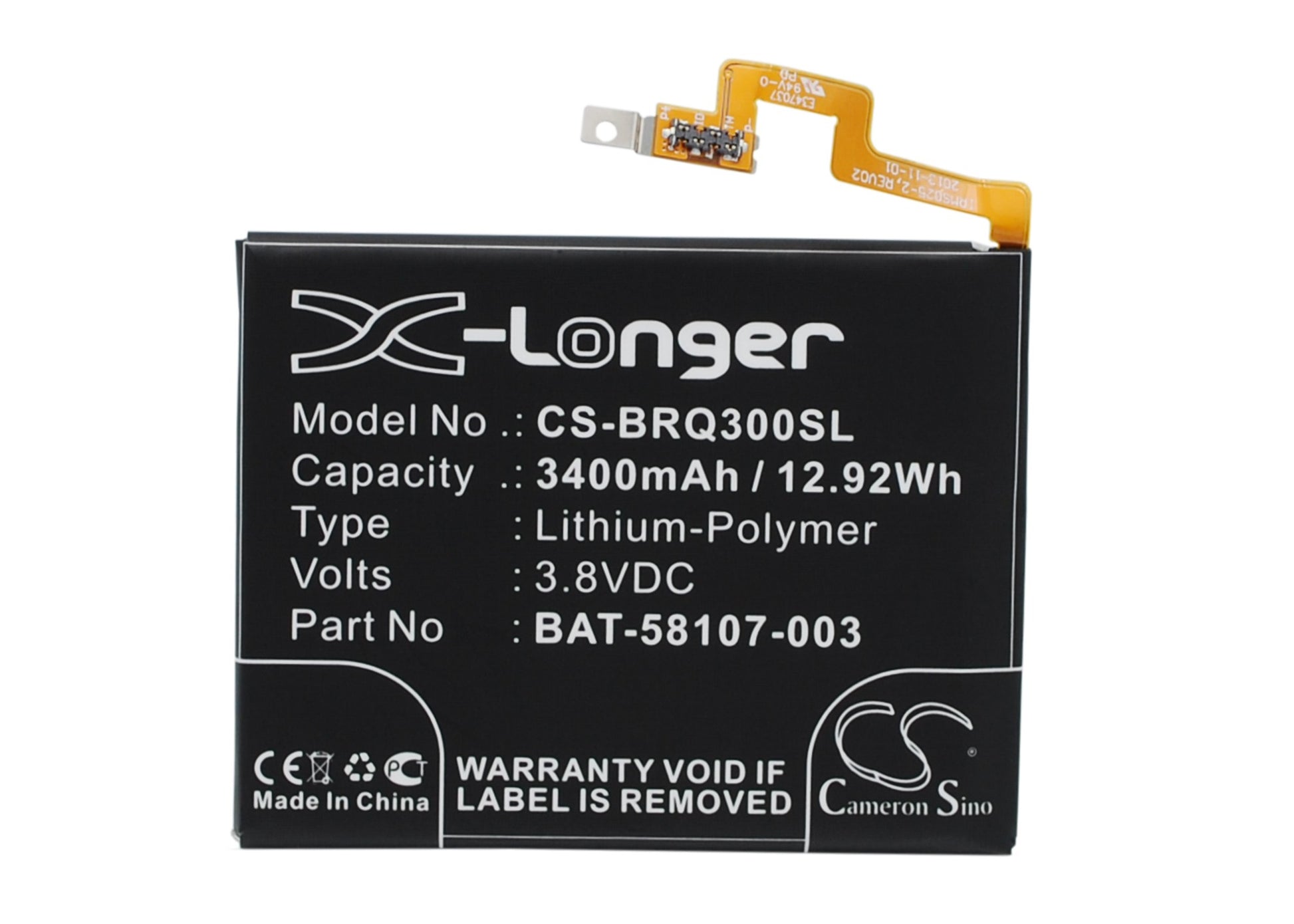 3.8V 3400mAh/12.92Wh Li-Polymer Mobile/SmartPhone Battery for Blackberry