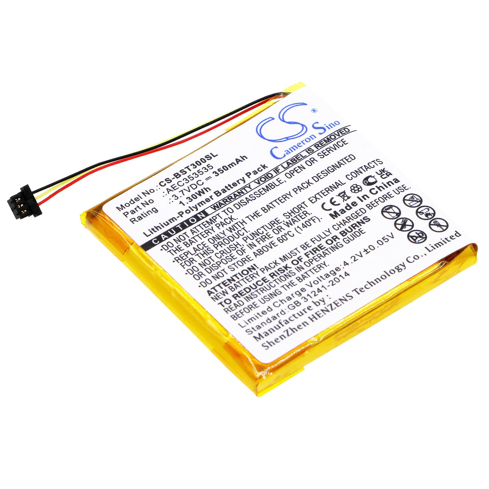 3.7V 350mAh/1.30Wh Li-Polymer Wireless Headset Battery for Beats