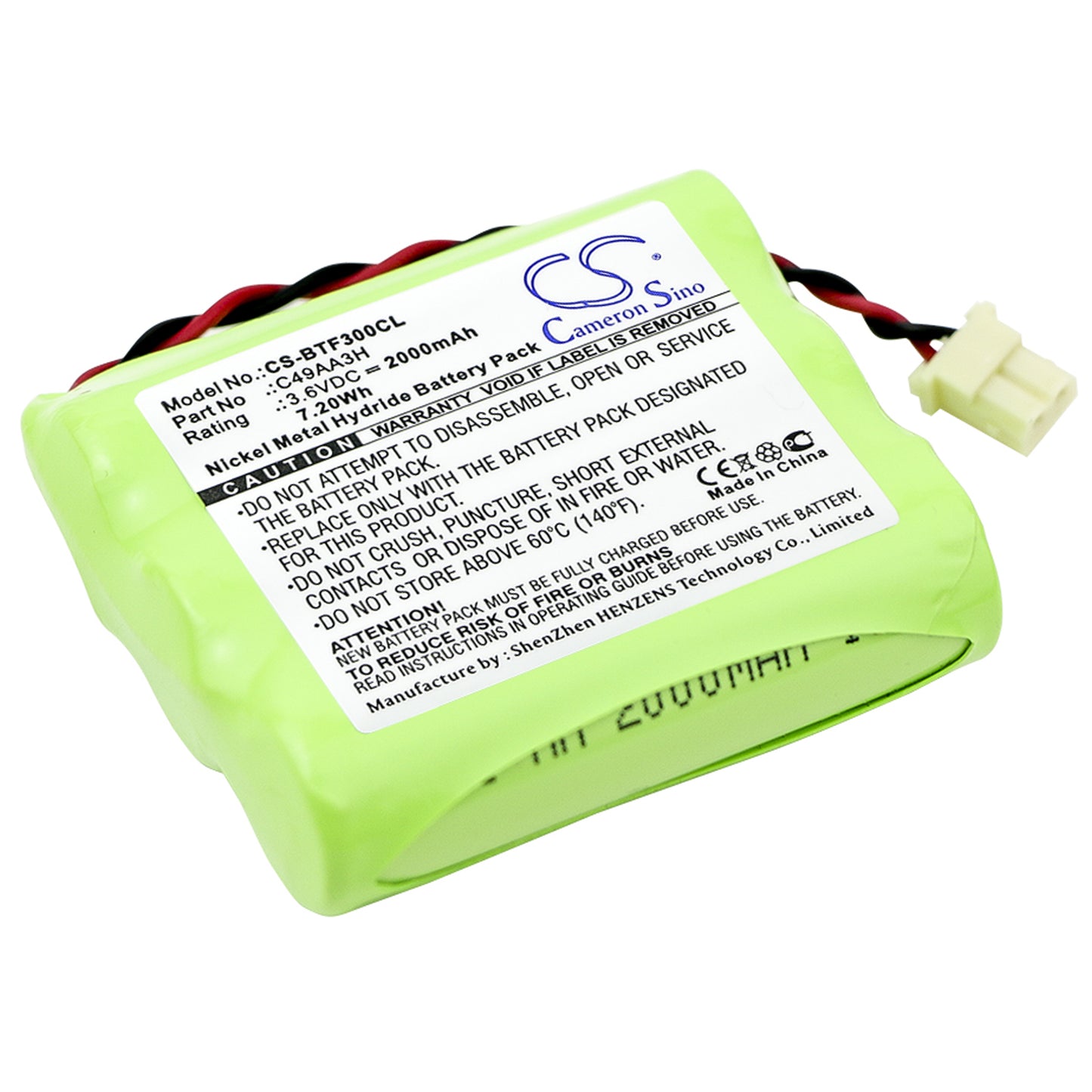 3.6V 2000mAh/7.20Wh Ni-MH Cordless Phone Battery for BT