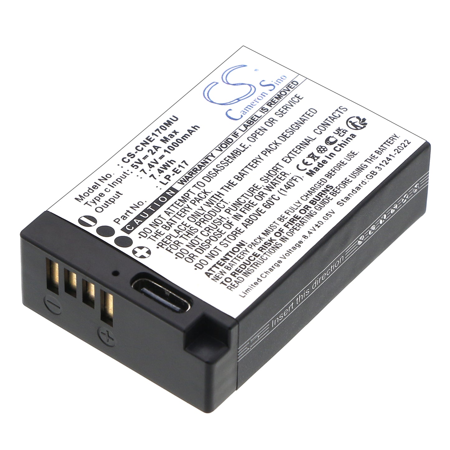 CS-CNE170MU Replacement Battery – Compatible with EOS 200D, EOS 250D, EOS 750D, EOS 760D, EOS 770D, EOS 77DEOS M3, EOS 800D, EOS Kiss X8i, EOS M3, EOS M5, EOS M6, EOS M6 Mark IIEOS RP, EOS R50, EOS Rebel T6i, EOS Rebel T6s