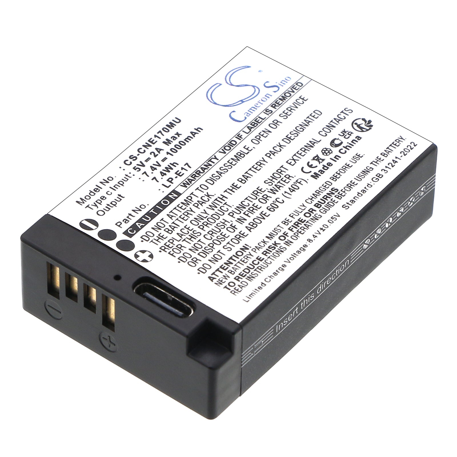 CS-CNE170MU Replacement Battery – Compatible with EOS 200D, EOS 250D, EOS 750D, EOS 760D, EOS 770D, EOS 77DEOS M3, EOS 800D, EOS Kiss X8i, EOS M3, EOS M5, EOS M6, EOS M6 Mark IIEOS RP, EOS R50, EOS Rebel T6i, EOS Rebel T6s