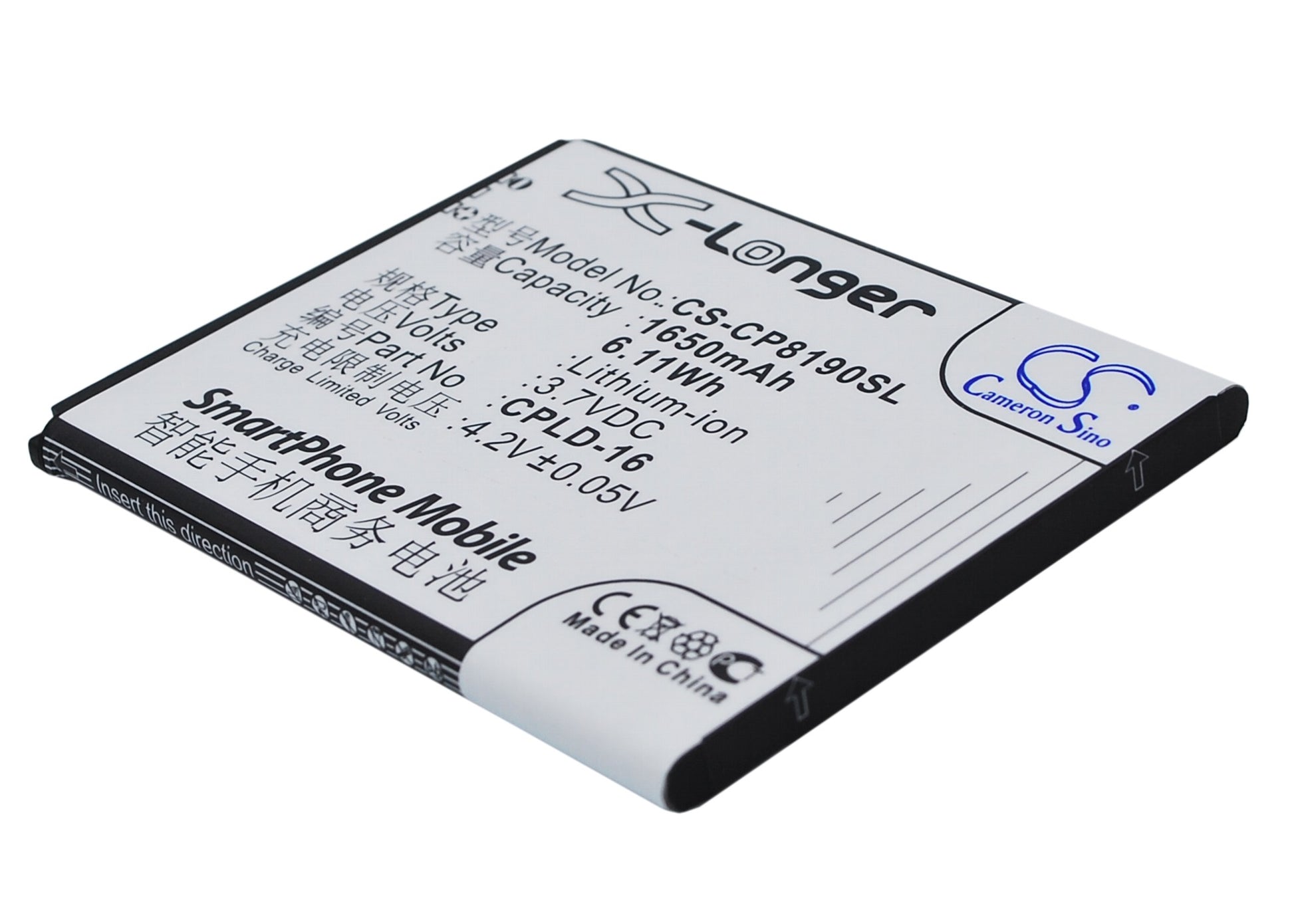 3.7V 1650mAh/6.11Wh Li-ion Mobile/SmartPhone Battery for Coolpad