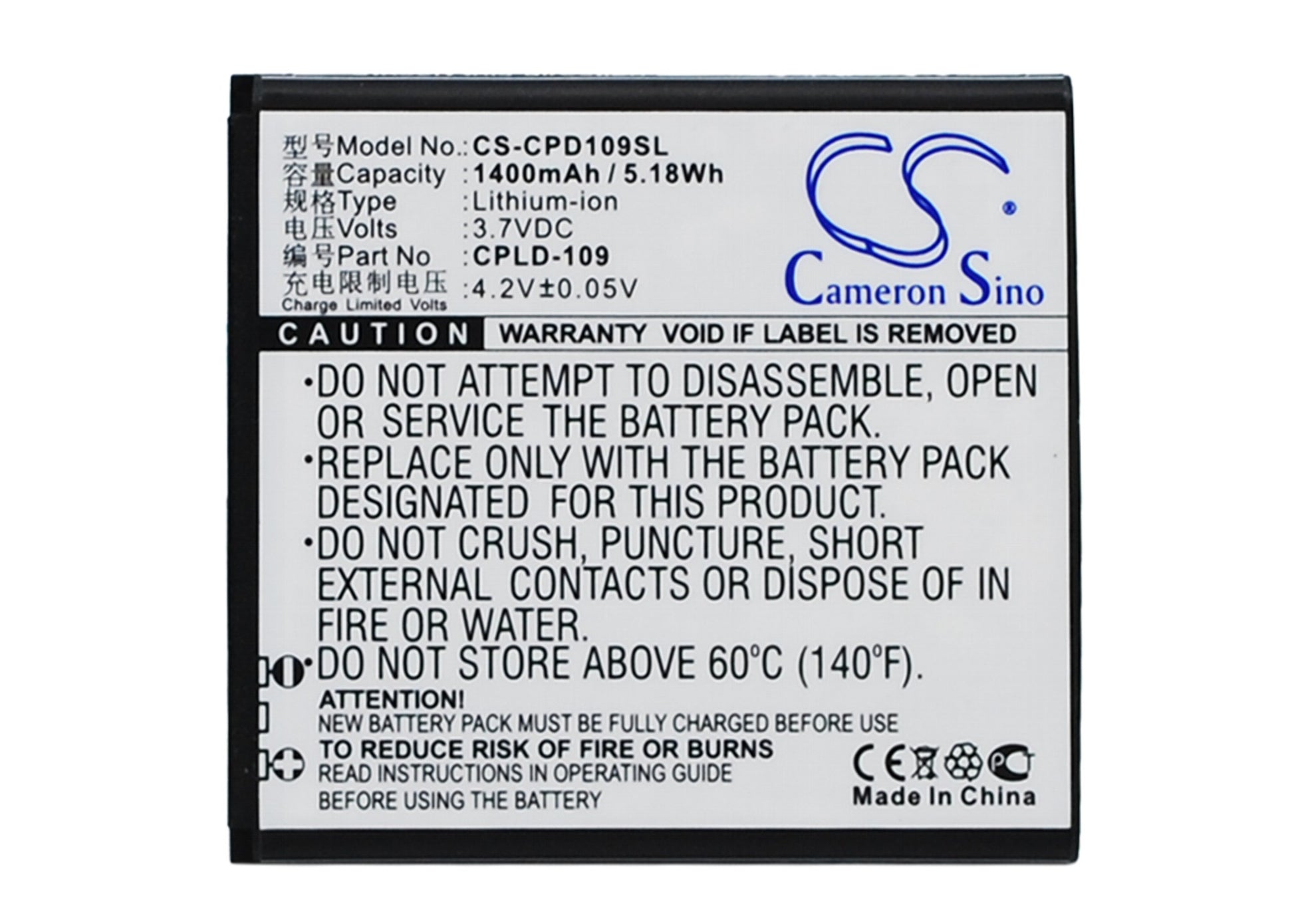 3.7V 1400mAh/5.18Wh Li-ion Mobile/SmartPhone Battery for Coolpad
