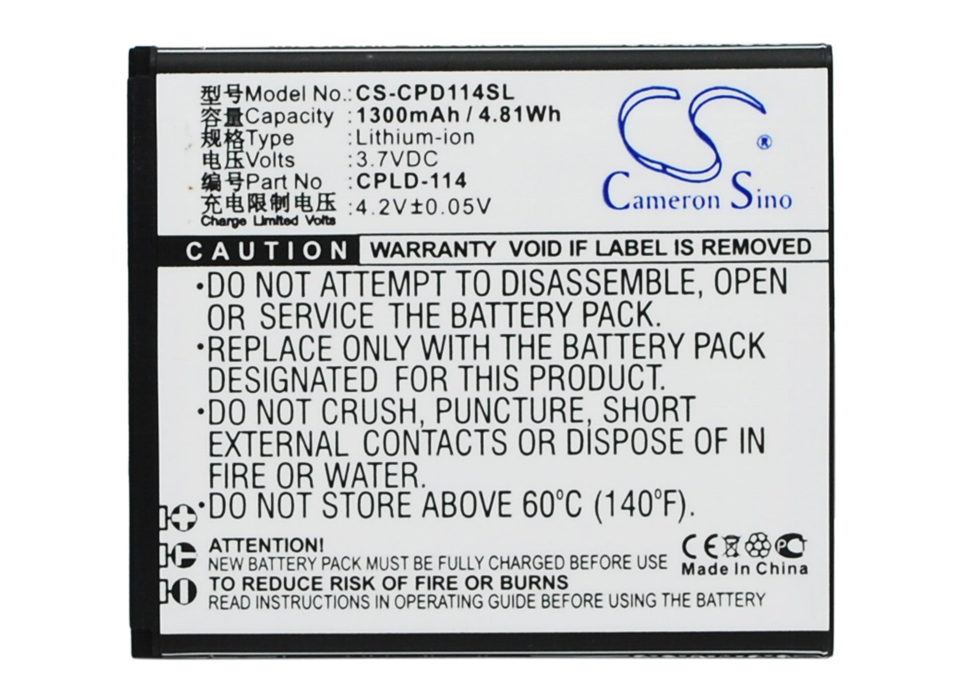 3.7V 1300mAh/4.81Wh Li-ion Mobile/SmartPhone Battery for Coolpad