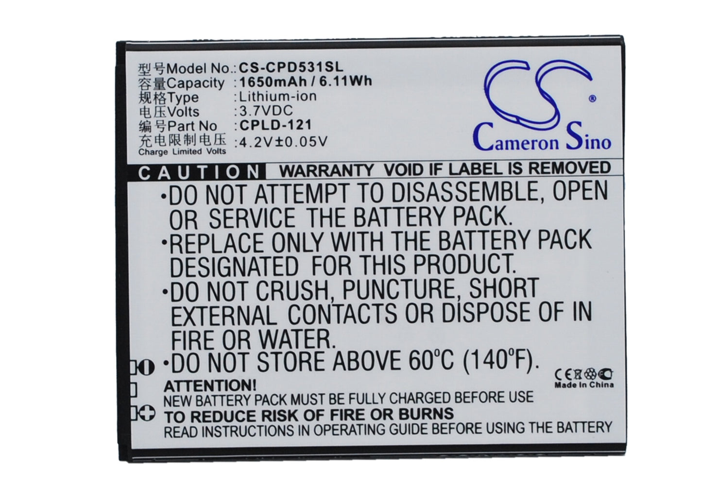 3.7V 1650mAh/6.11Wh Li-ion Mobile/SmartPhone Battery for Coolpad