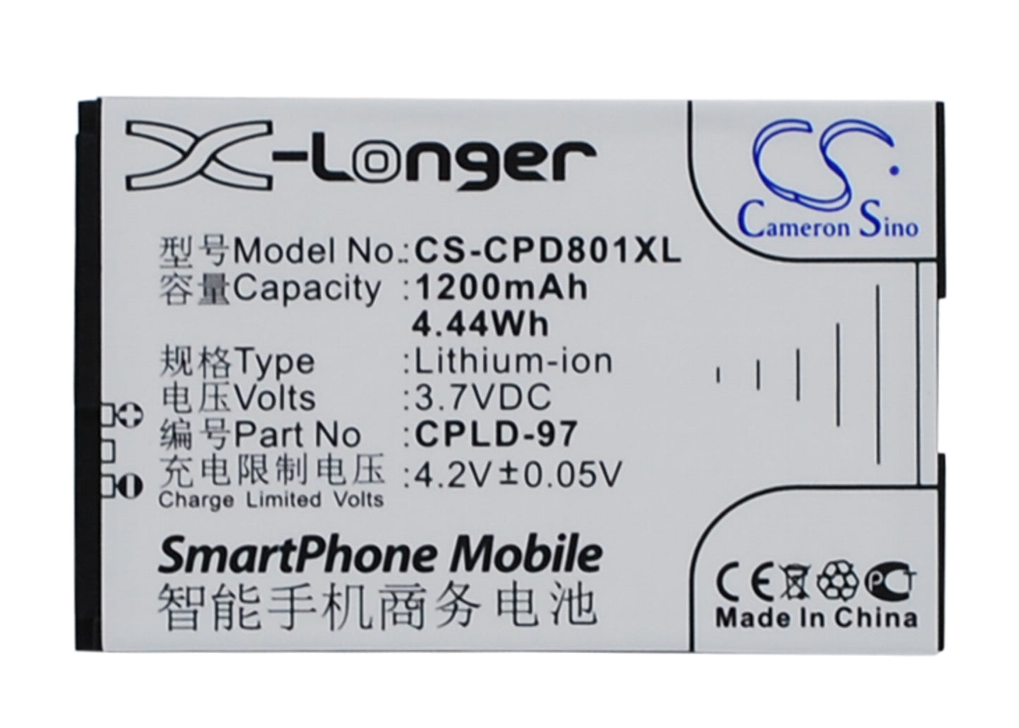 3.7V 1200mAh/4.44Wh Li-ion Mobile/SmartPhone Battery for Coolpad
