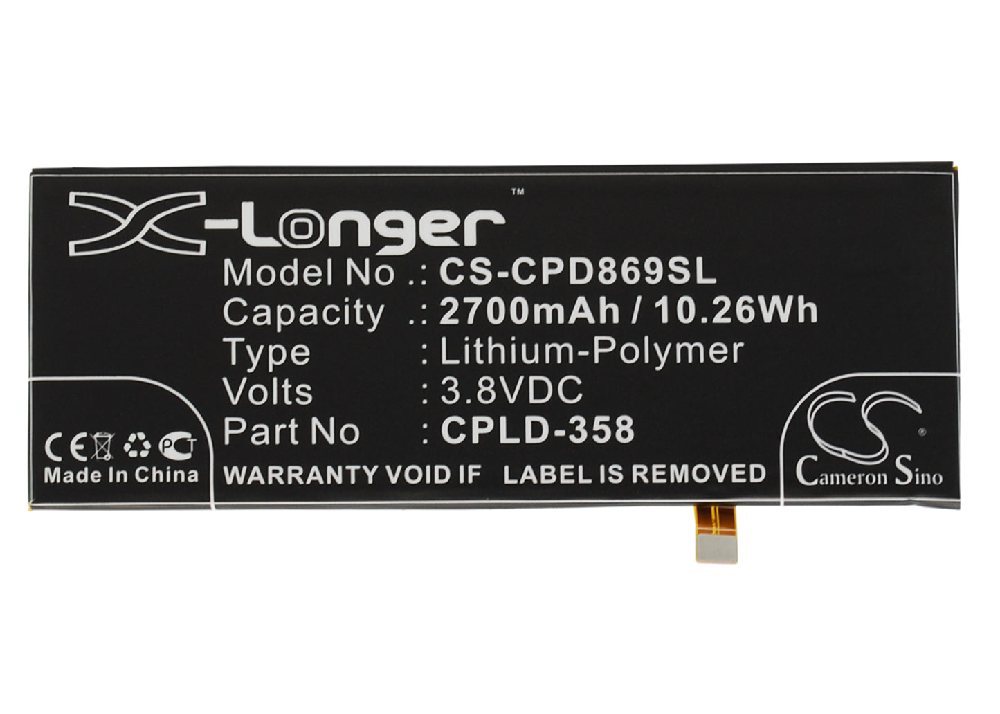 3.8V 2700mAh/10.26Wh Li-Polymer Mobile/SmartPhone Battery for Coolpad