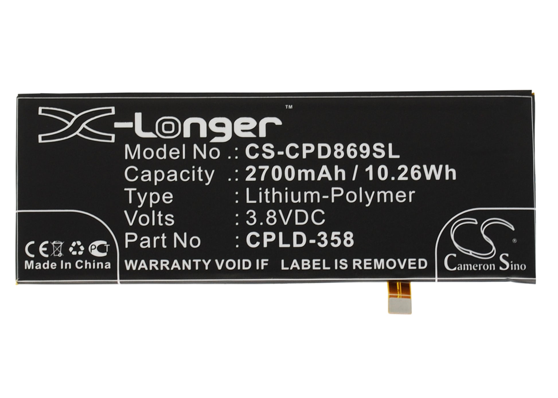 3.8V 2700mAh/10.26Wh Li-Polymer Mobile/SmartPhone Battery for Coolpad