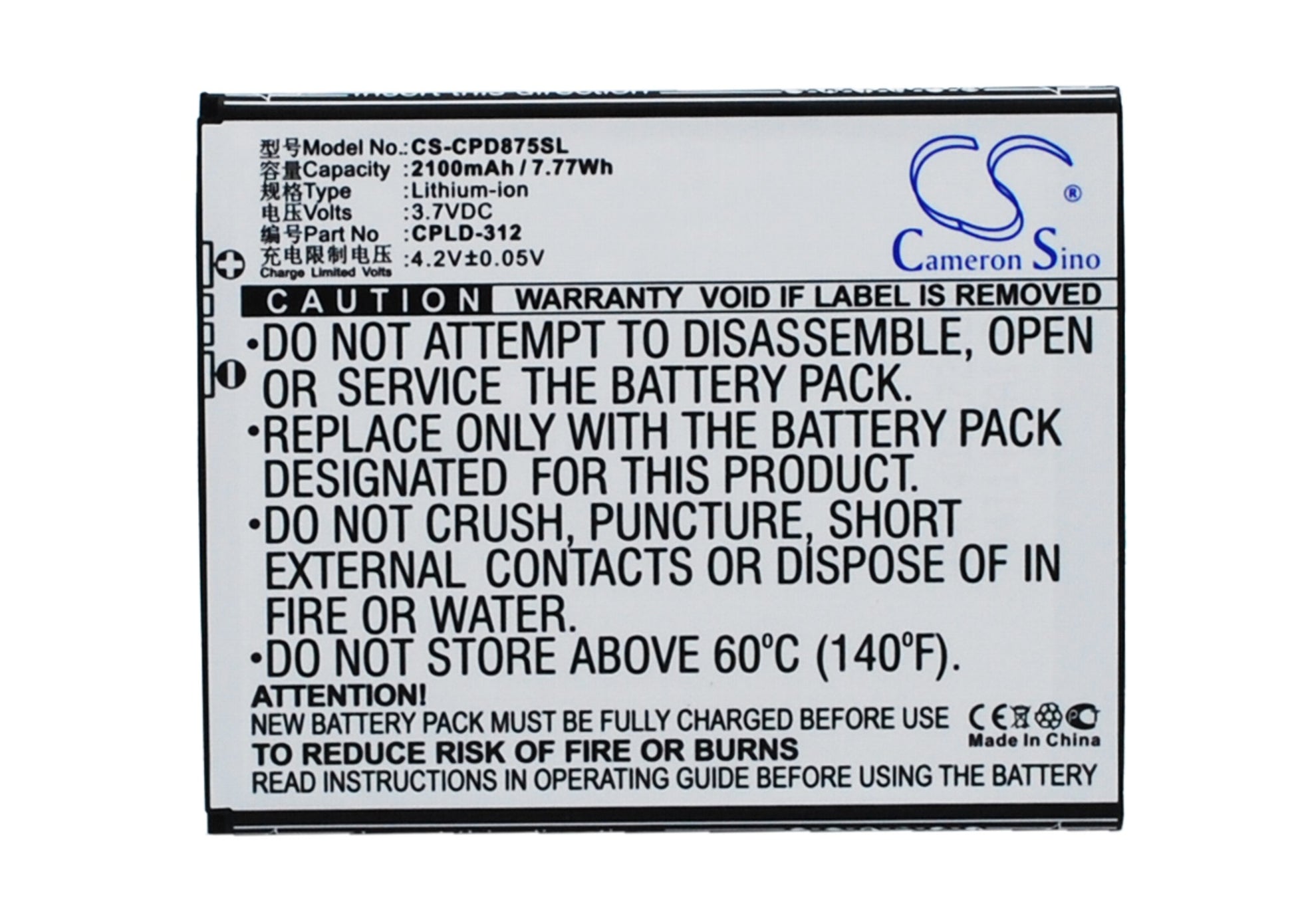 3.7V 2100mAh/7.77Wh Li-ion Mobile/SmartPhone Battery for Coolpad