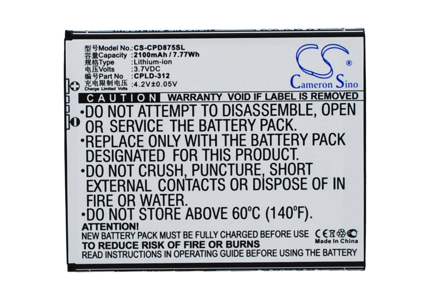 3.7V 2100mAh/7.77Wh Li-ion Mobile/SmartPhone Battery for Micromax