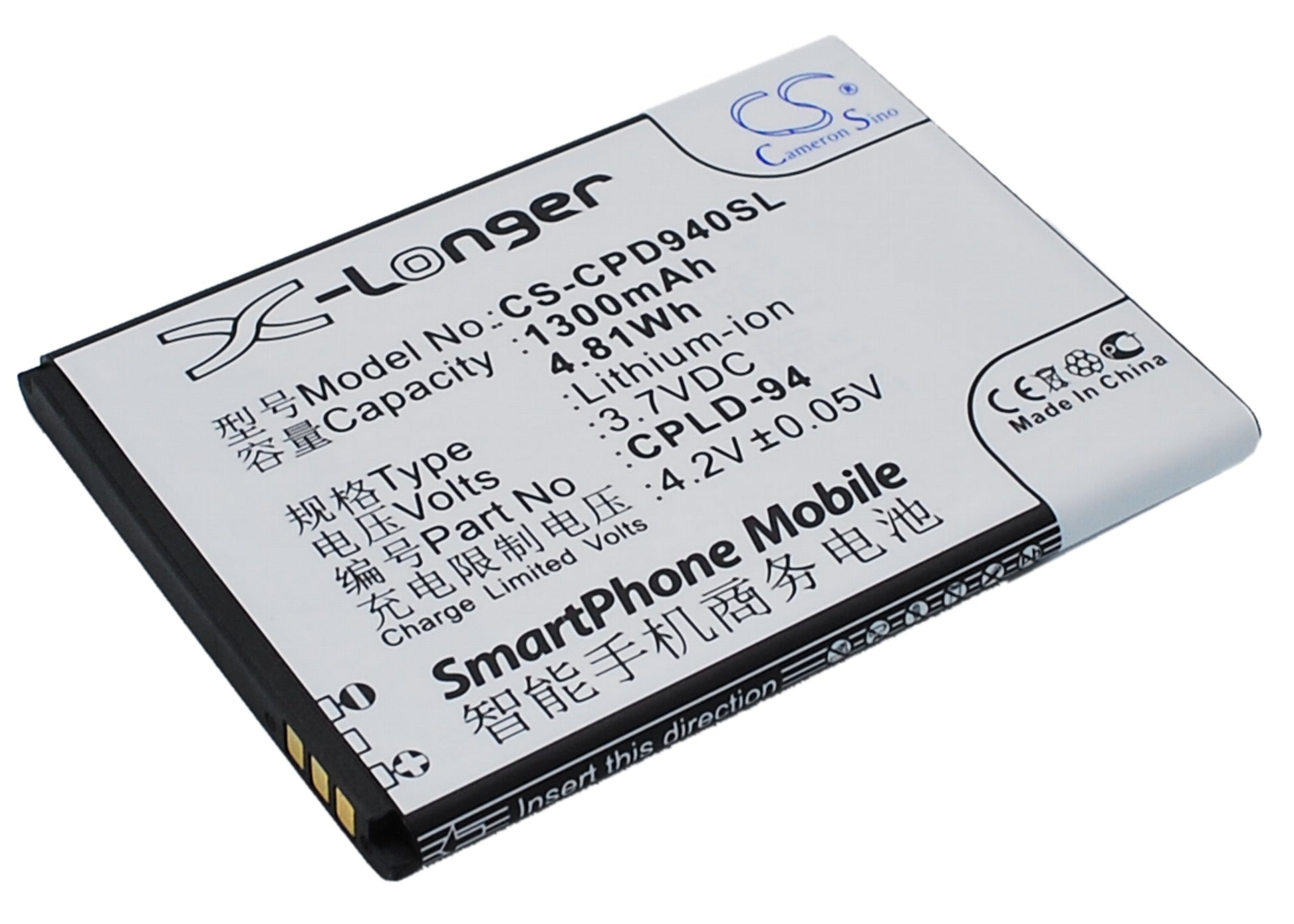 3.7V 1300mAh/4.81Wh Li-ion Mobile/SmartPhone Battery for Coolpad