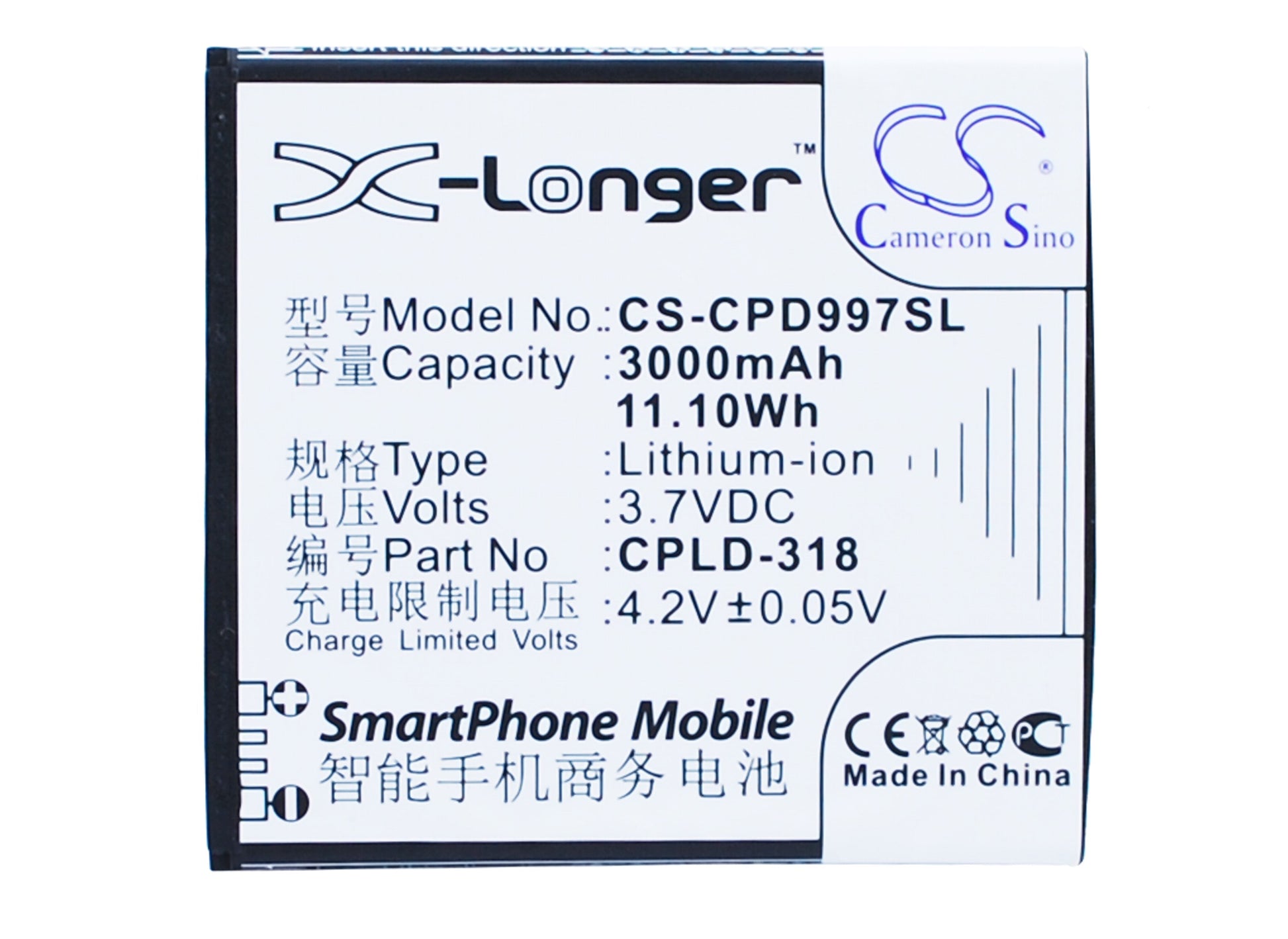 3.7V 3000mAh/11.10Wh Li-ion Mobile/SmartPhone Battery for Coolpad
