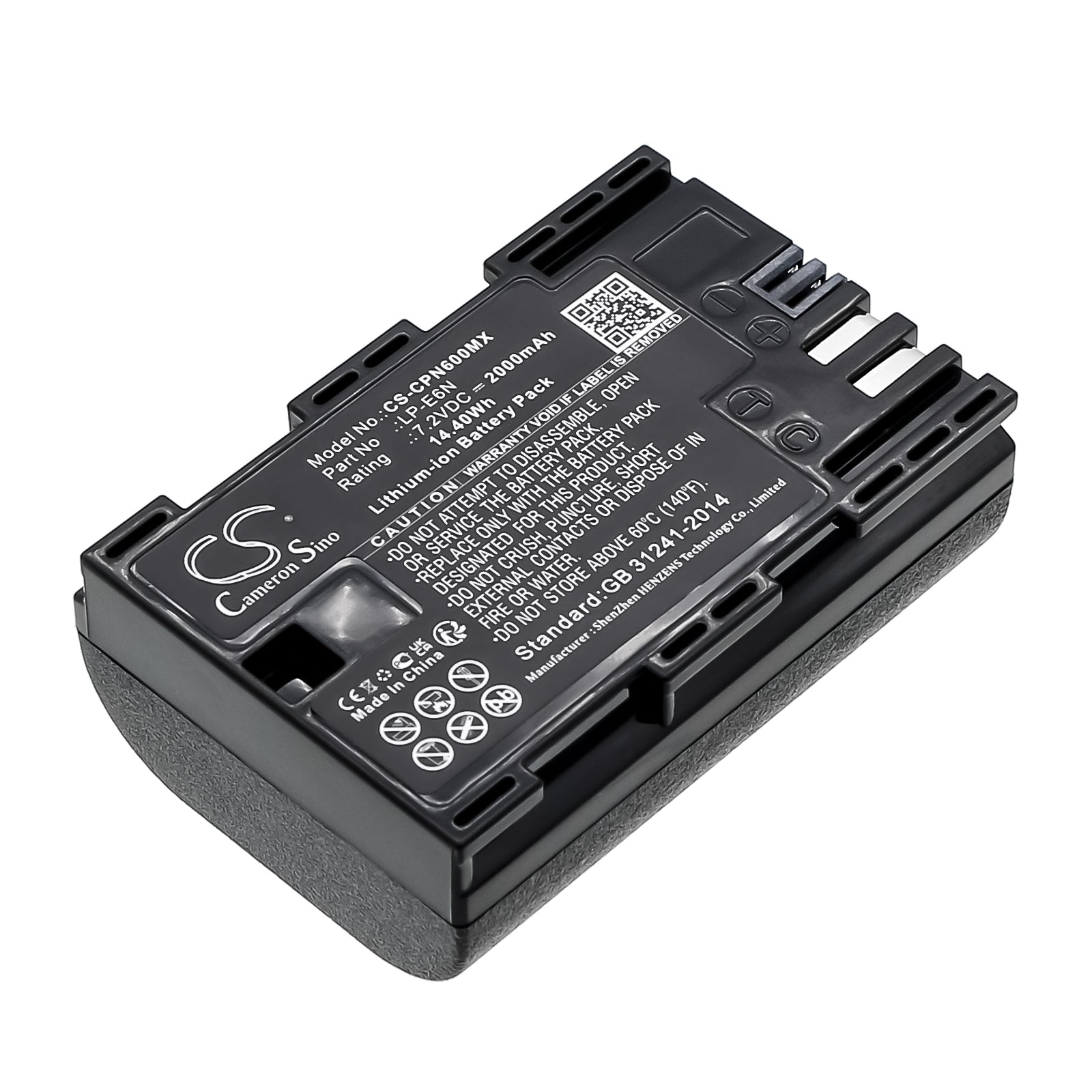 7.2V 2000mAh/14.40Wh Li-ion Camera Battery for Canon