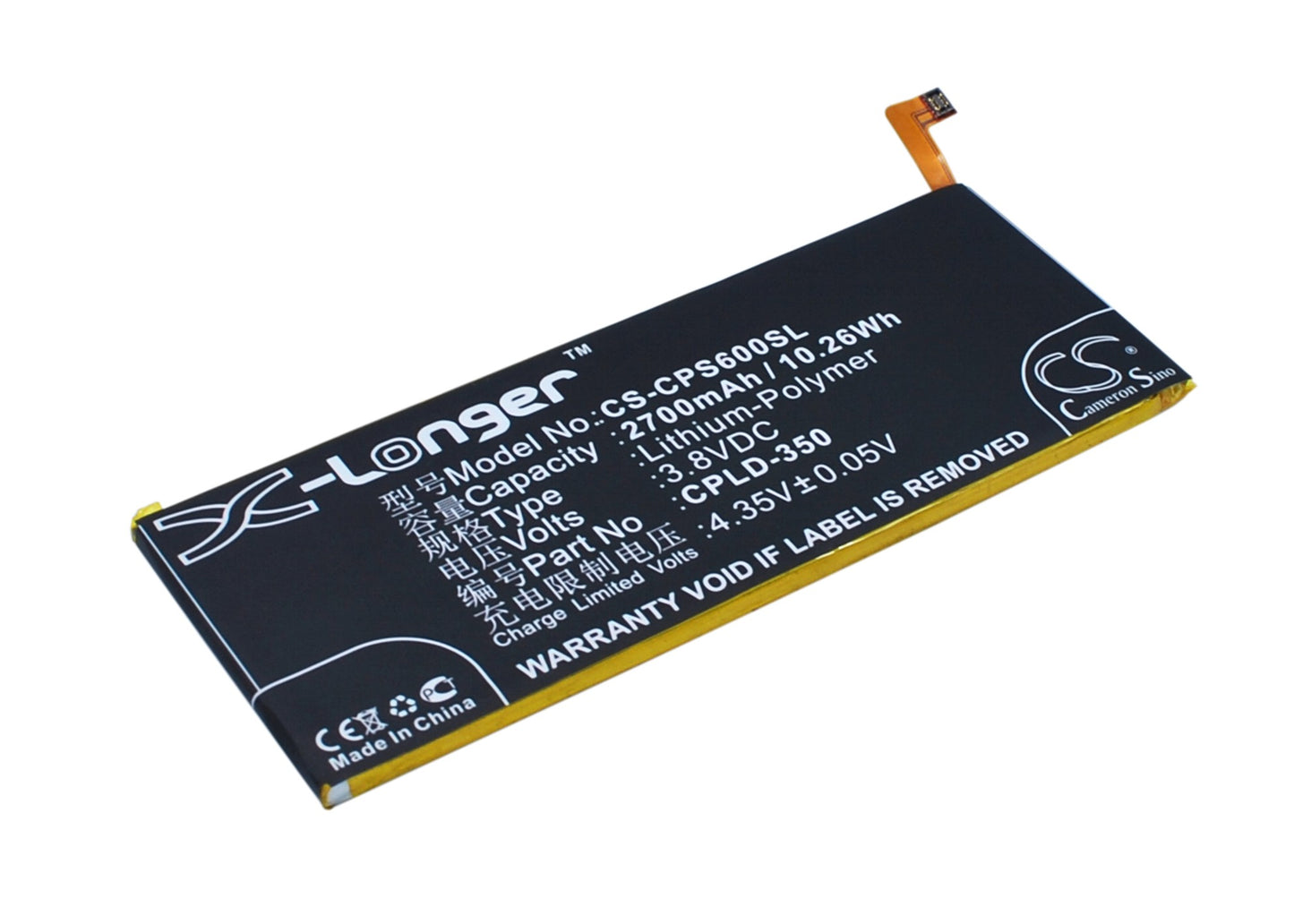 3.8V 2700mAh/10.26Wh Li-Polymer Mobile/SmartPhone Battery for Coolpad
