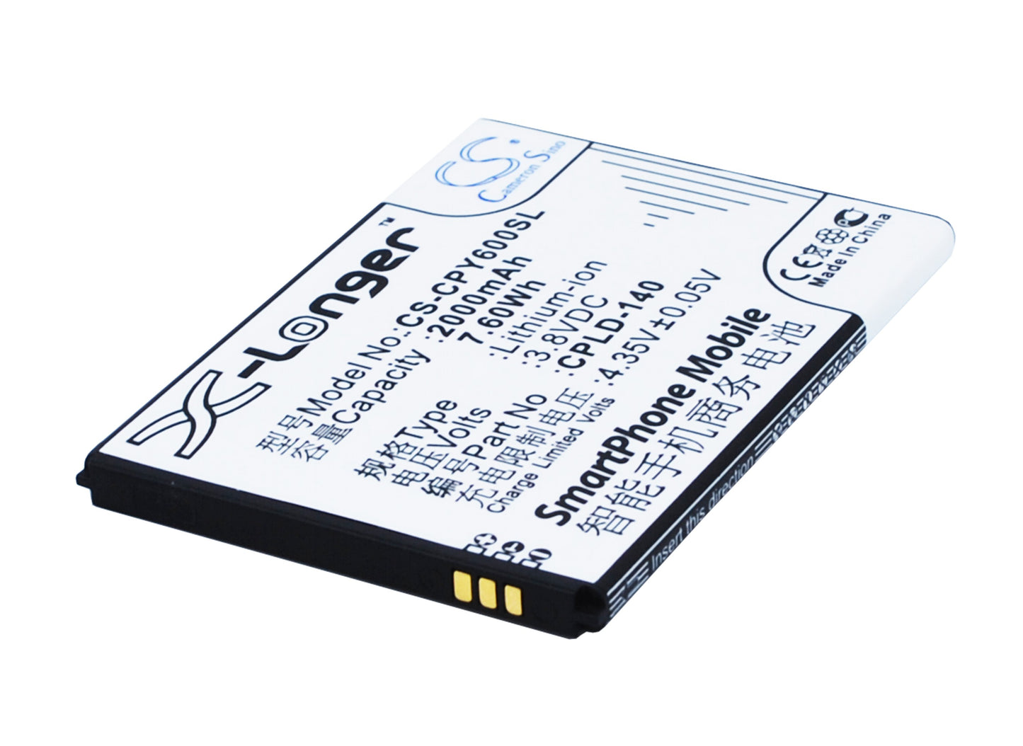 3.8V 2000mAh/7.60Wh Li-ion Mobile/SmartPhone Battery for Coolpad