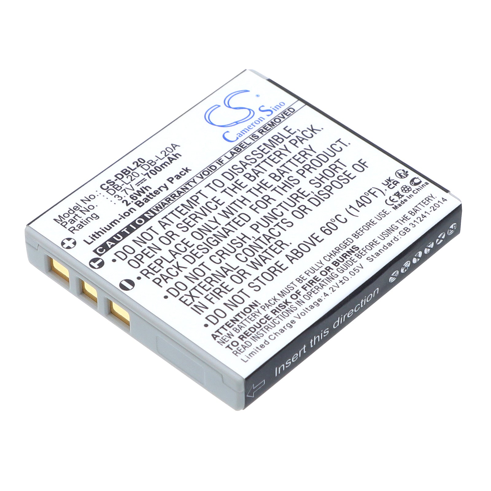 3.7V 700mAh/2.59Wh Li-ion Camera Battery for Sanyo