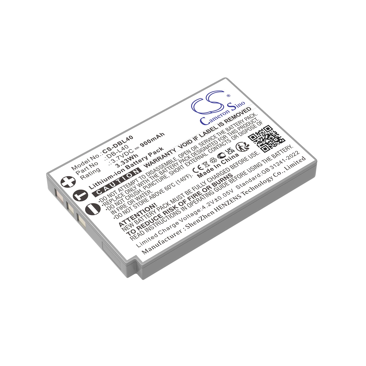 CS-DBL40 Replacement Battery – Compatible with Xacti DMX-HD1, Xacti DMX-HD1A, Xacti DMX-HD2, Xacti DMX-HD800, Xacti VPC-HD1, Xacti VPC-HD1E, Xacti VPC-HD1EX, Xacti VPC-HD2, Xacti VPC-HD700, Xacti VPC-HD800, Xatic VPC-HD1A