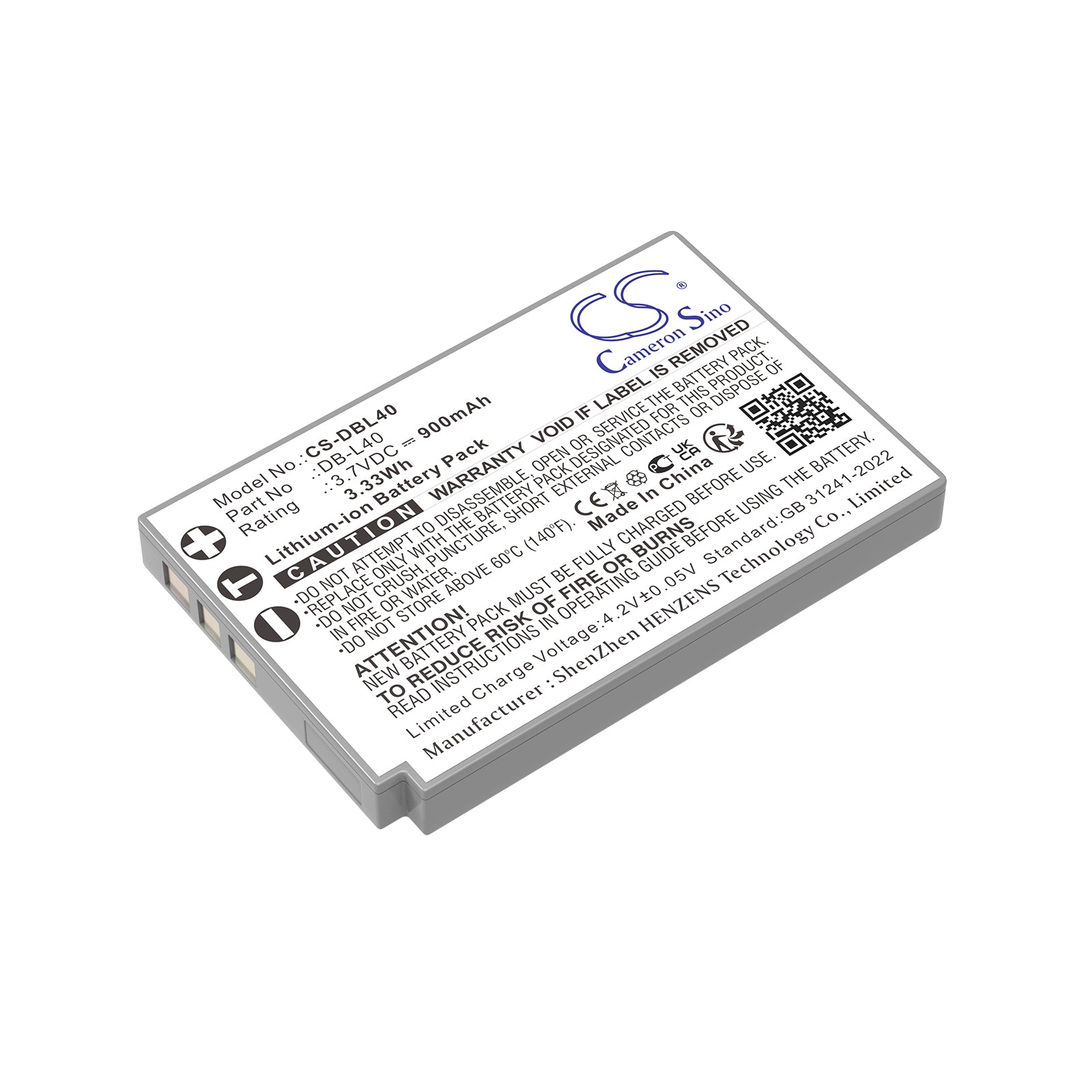 CS-DBL40 Replacement Battery – Compatible with Xacti DMX-HD1, Xacti DMX-HD1A, Xacti DMX-HD2, Xacti DMX-HD800, Xacti VPC-HD1, Xacti VPC-HD1E, Xacti VPC-HD1EX, Xacti VPC-HD2, Xacti VPC-HD700, Xacti VPC-HD800, Xatic VPC-HD1A