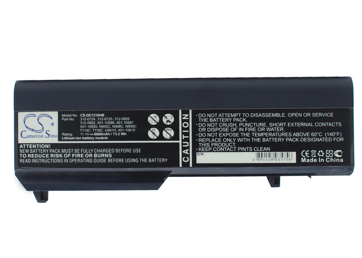 11.1V 6600mAh/73.2Wh Li-ion Notebook/Laptop Battery for DELL