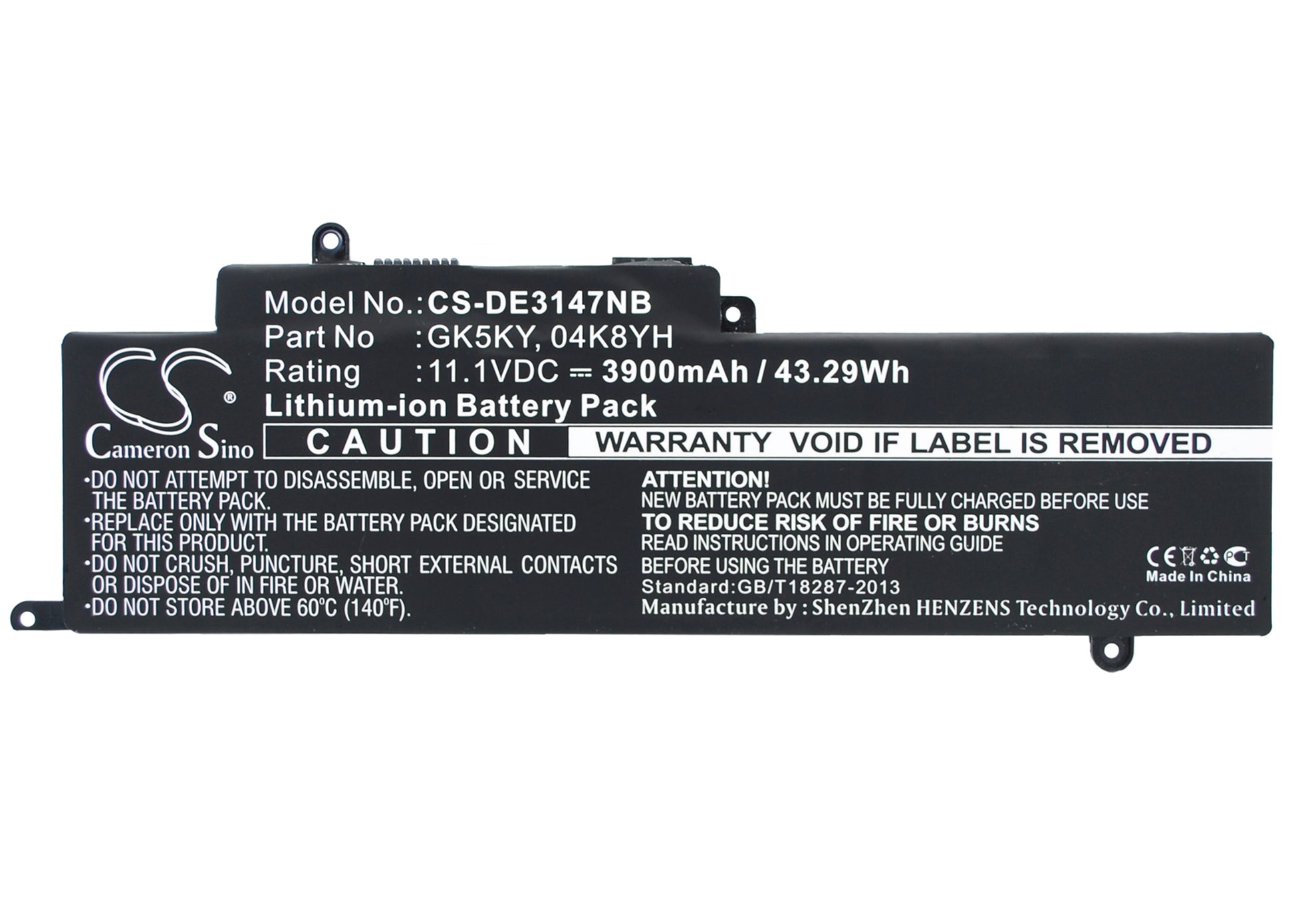 11.1V 3900mAh/43.29Wh Li-Polymer Notebook/Laptop Battery for DELL