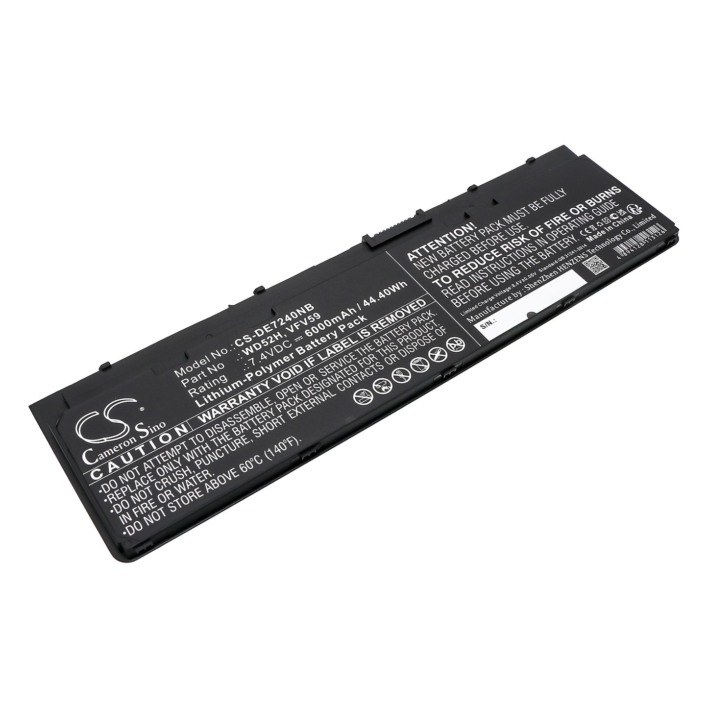 7.4V 6000mAh/44.40Wh Li-Polymer Notebook/Laptop Battery for DELL