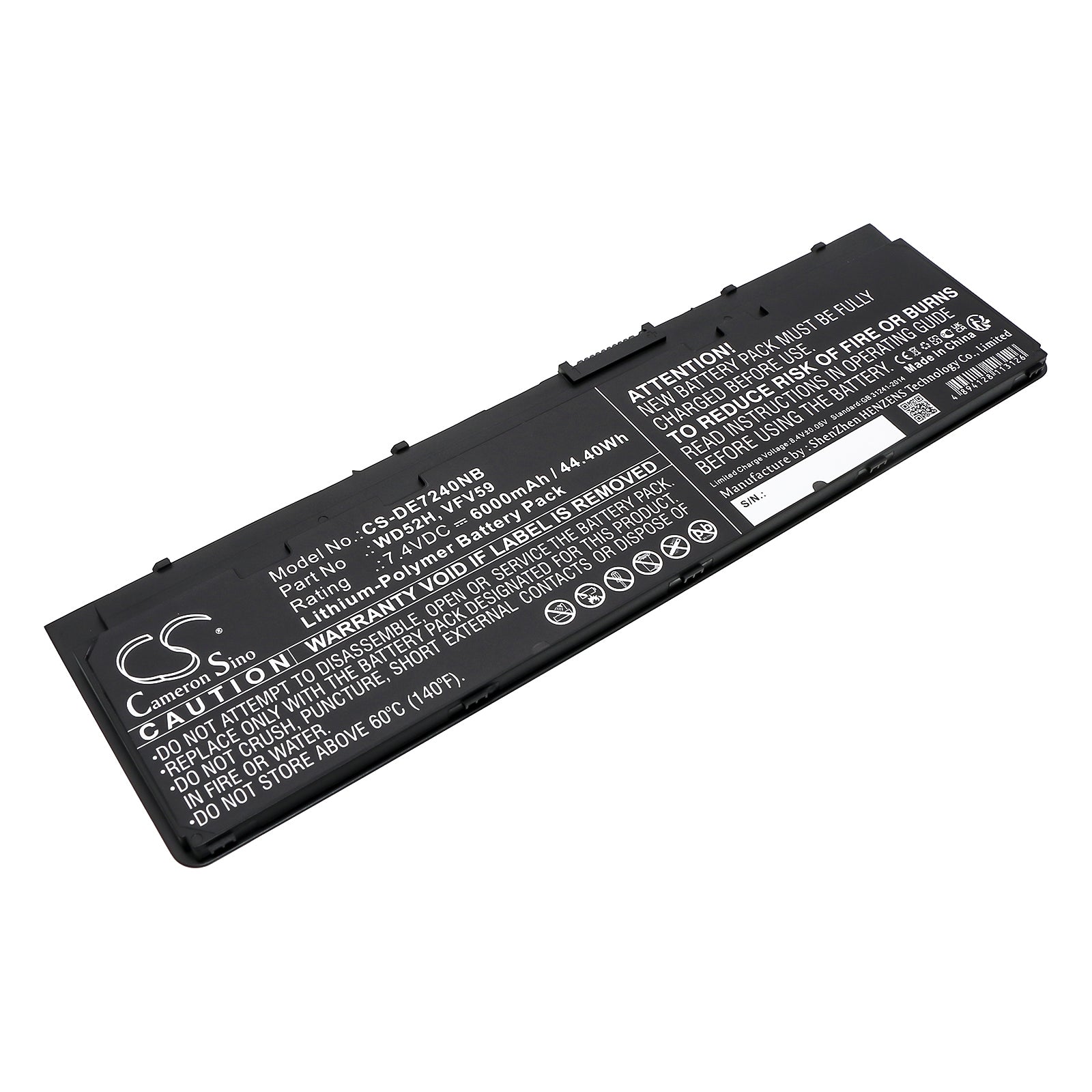 7.4V 6000mAh/44.40Wh Li-Polymer Notebook/Laptop Battery for DELL