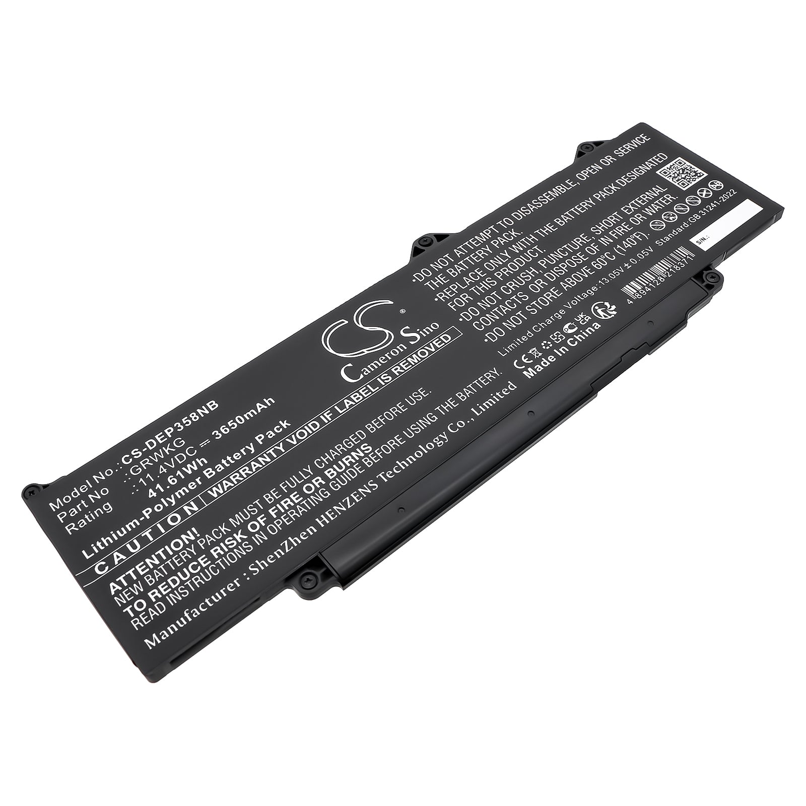 CS-DEP358NB Replacement Battery – Compatible with Precision 15 3580, Precision 15 3580 5CHPK, Precision 15 3580 JHH2C
