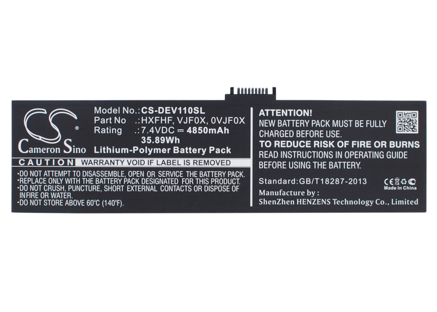 7.4V 4850mAh/35.89Wh Li-Polymer Tablet Battery for DELL
