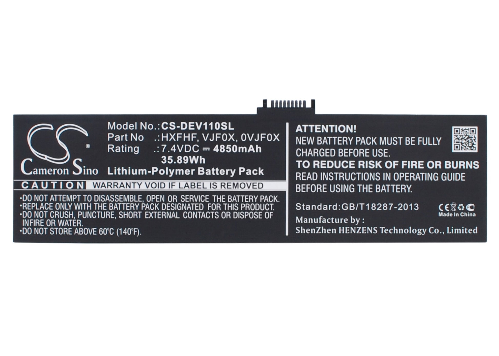 7.4V 4850mAh/35.89Wh Li-Polymer Tablet Battery for DELL