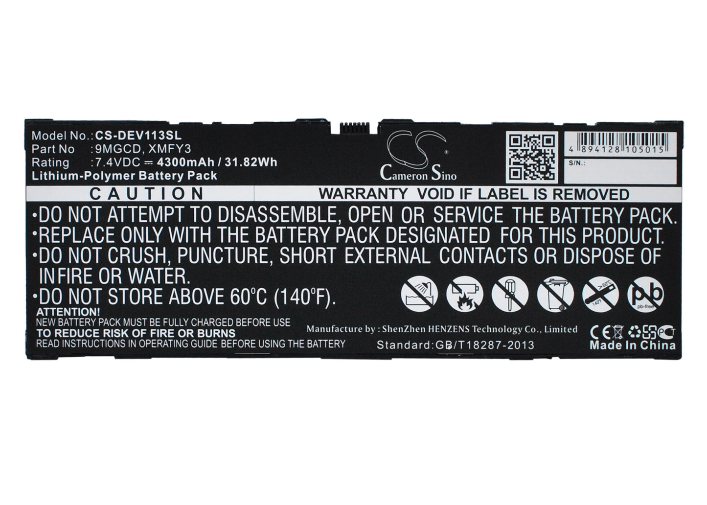 7.4V 4300mAh/31.82Wh Li-Polymer Tablet Battery for DELL