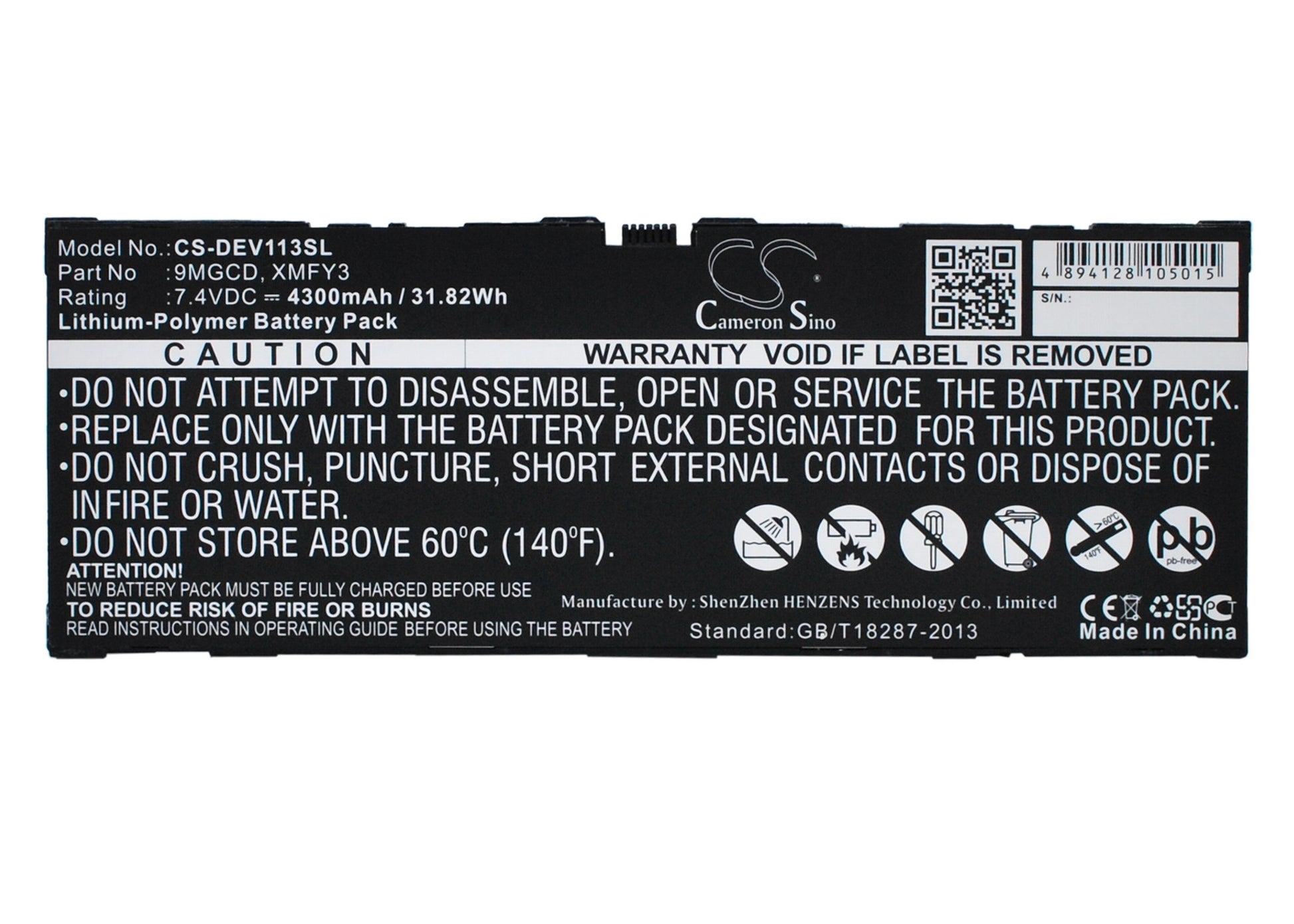 7.4V 4300mAh/31.82Wh Li-Polymer Tablet Battery for DELL