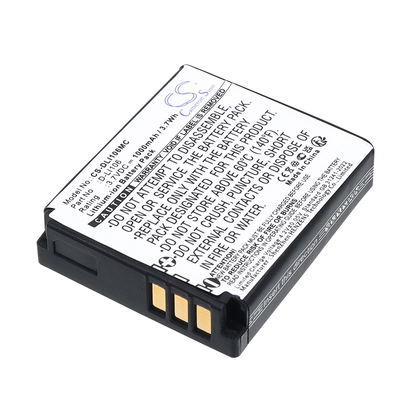 3.7V 1000mAh/3.7Wh Li-ion Camera Battery for Kodak