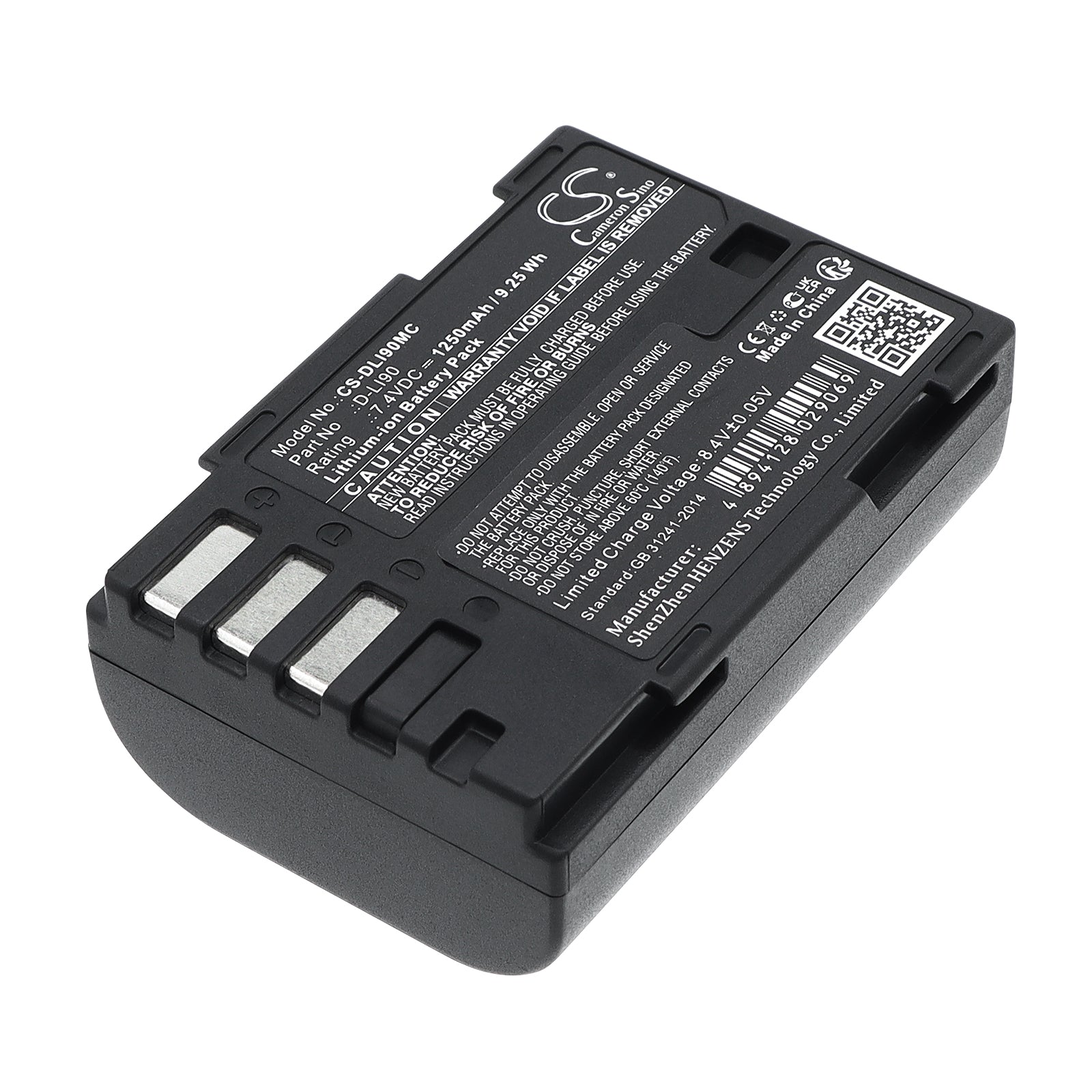 7.4V 1250mAh/9.25Wh Li-ion Camera Battery for PENTAX