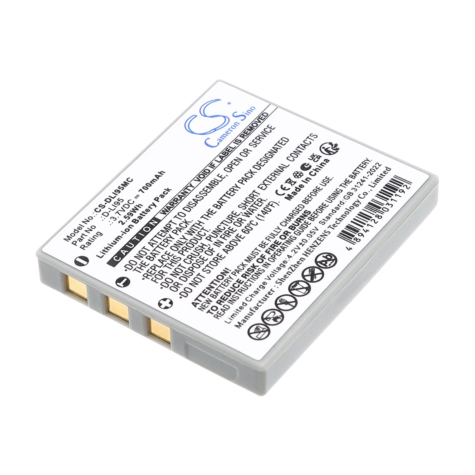 3.7V 700mAh Li-ion Camera Battery for PENTAX