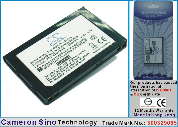 Cameron Sino 3.7V 1200mAh Li-Polymer Battery for Toshiba E700,E740,E750,E750 Wifi,E755