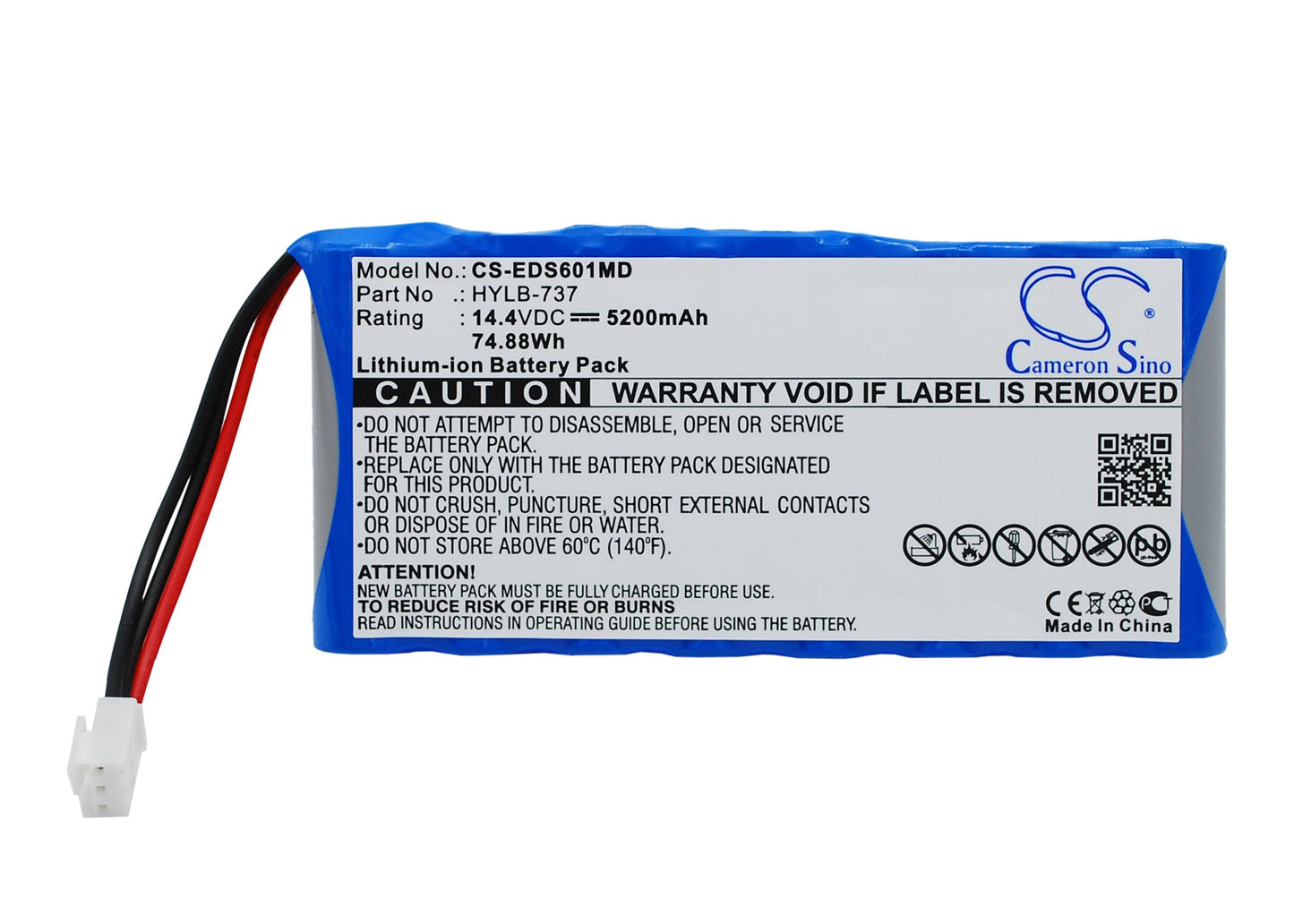 14.4V 5200mAh/74.88Wh Li-ion Medical Battery for EDAN