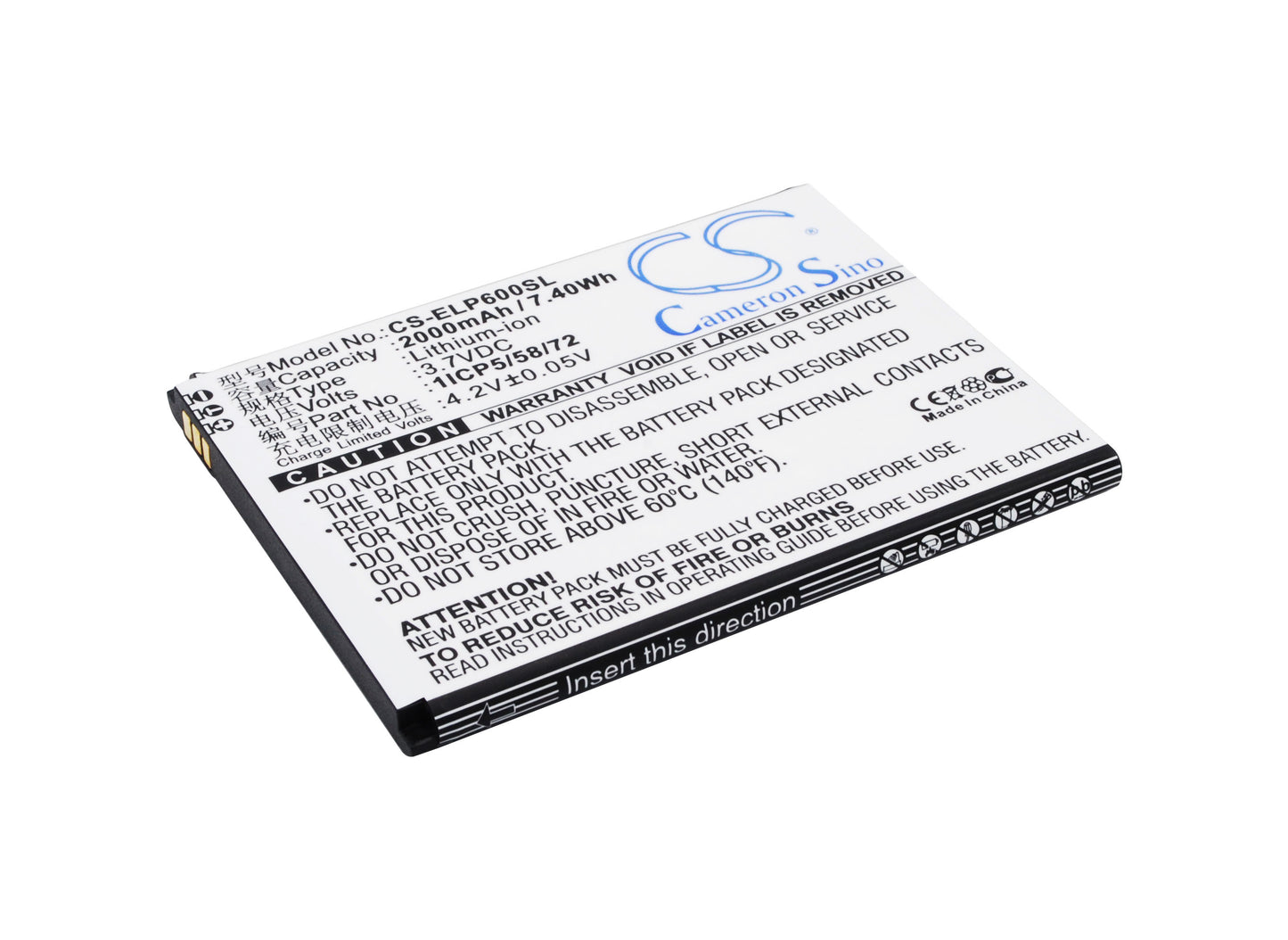 3.7V 2000mAh/7.40Wh Li-ion Mobile/SmartPhone Battery for Elephone