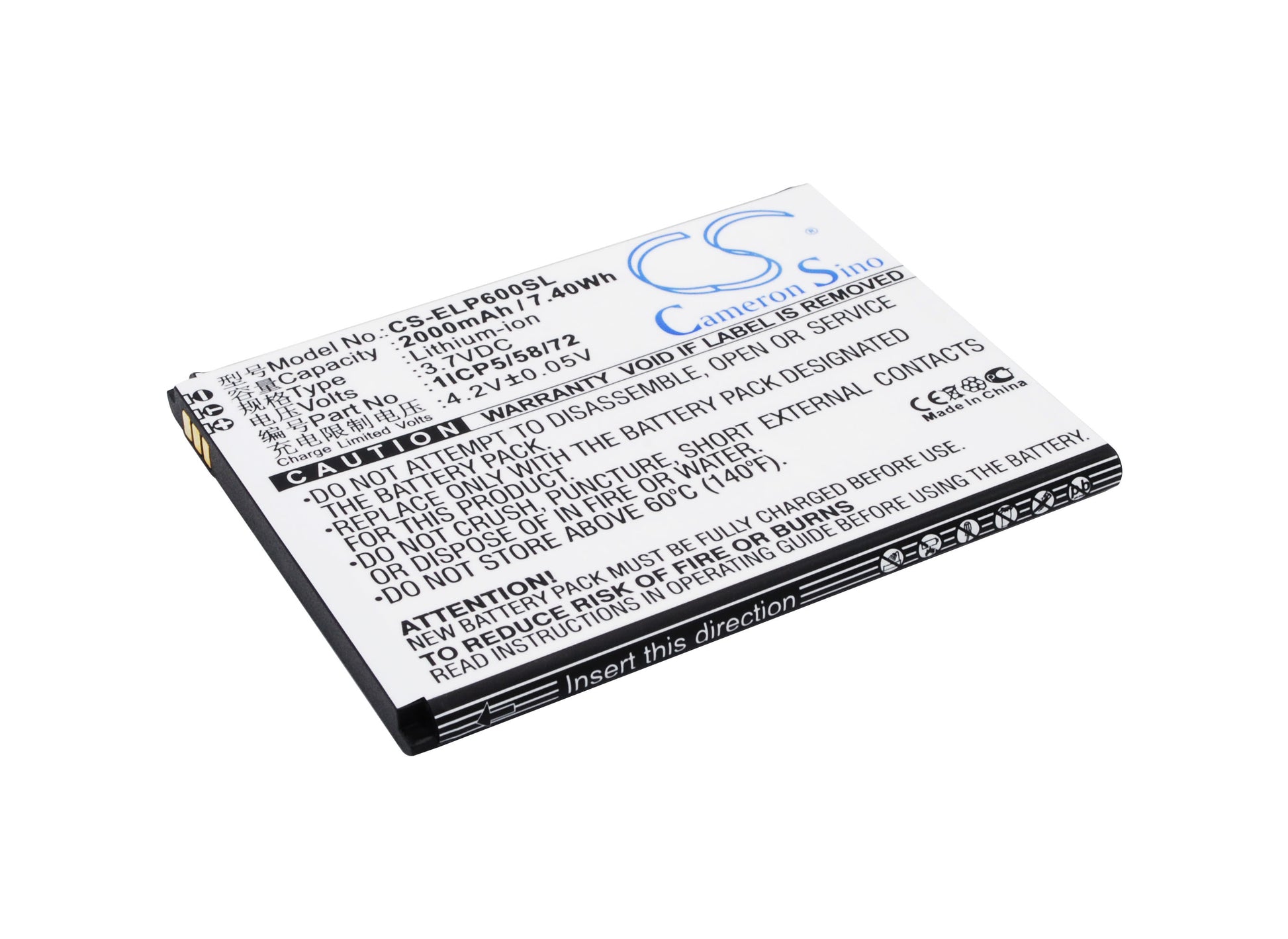 3.7V 2000mAh/7.40Wh Li-ion Mobile/SmartPhone Battery for Elephone