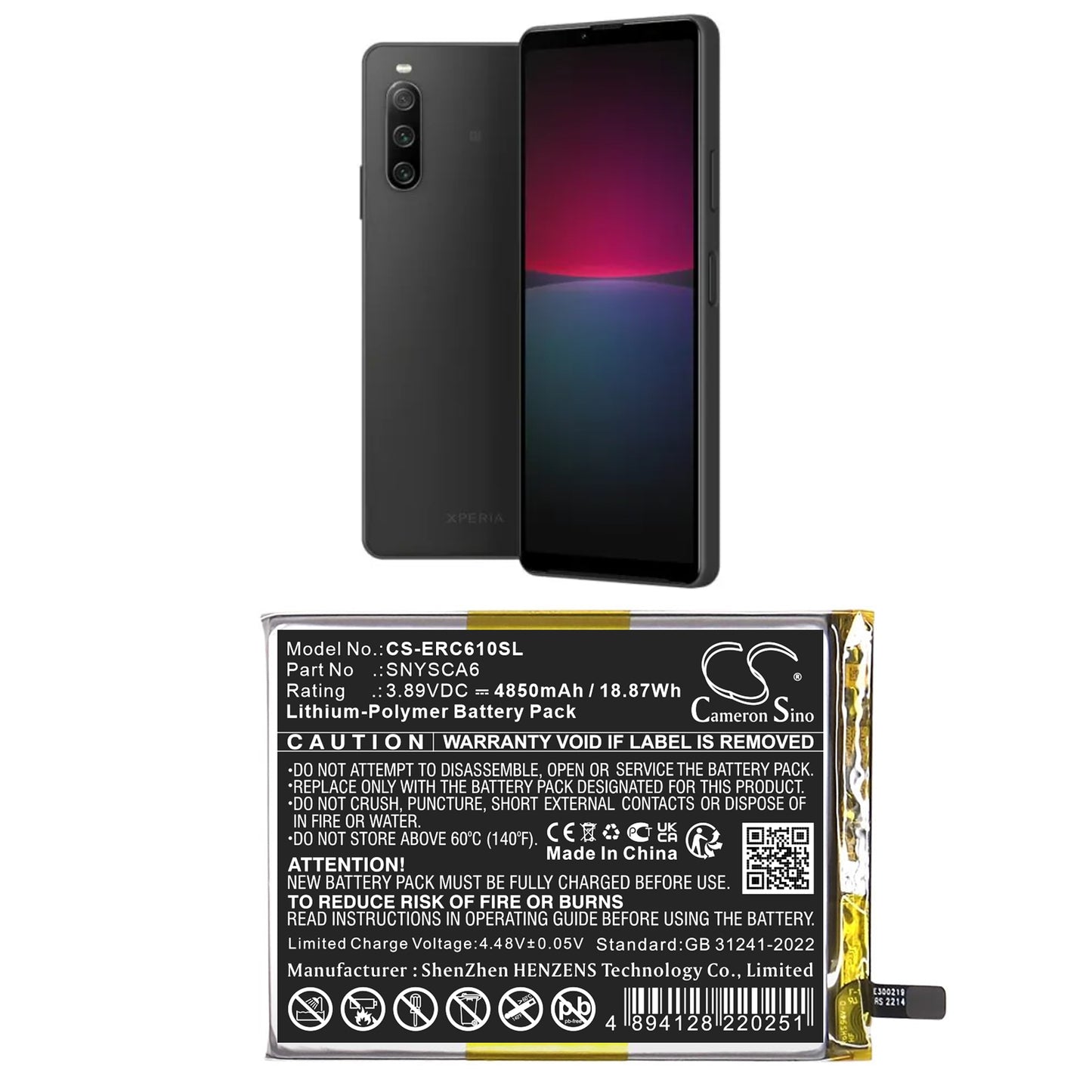 CS-ERC610SL Replacement Battery – Compatible with A202SO, PDX-225, SO-52C, SOG07, Xperia 10 IV, Xperia 10 IV 5G, XQ-CC44, XQ-CC54, XQ-CC72, XQ-CT54, XQ-ES54