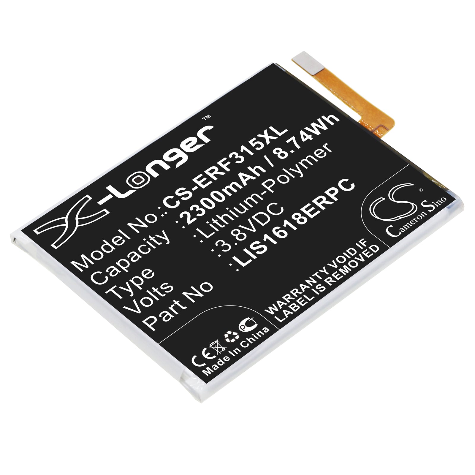 3.8V 2300mAh/8.74Wh Li-Polymer Mobile/SmartPhone Battery for Sony