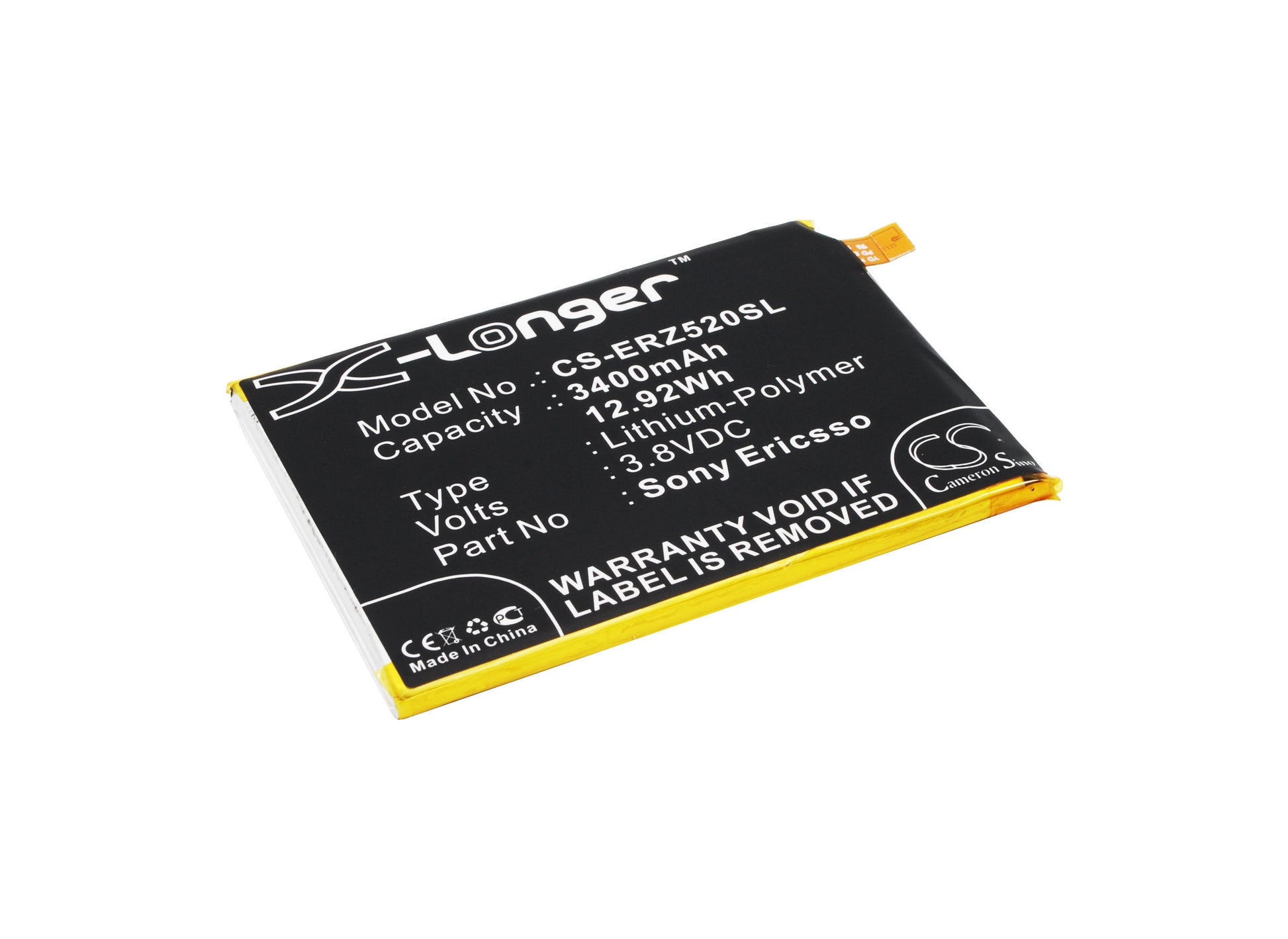 3.8V 3400mAh/12.92Wh Li-Polymer Mobile/SmartPhone Battery for Sony Ericsson