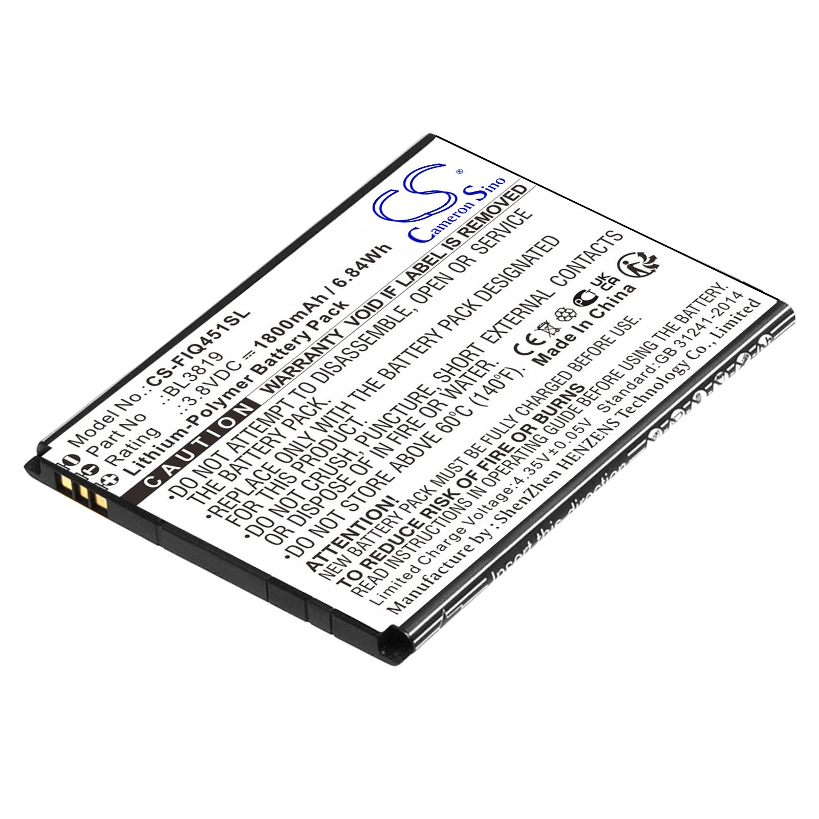 3.8V 2000mAh/7.60Wh Li-Polymer Mobile/SmartPhone Battery for Fly