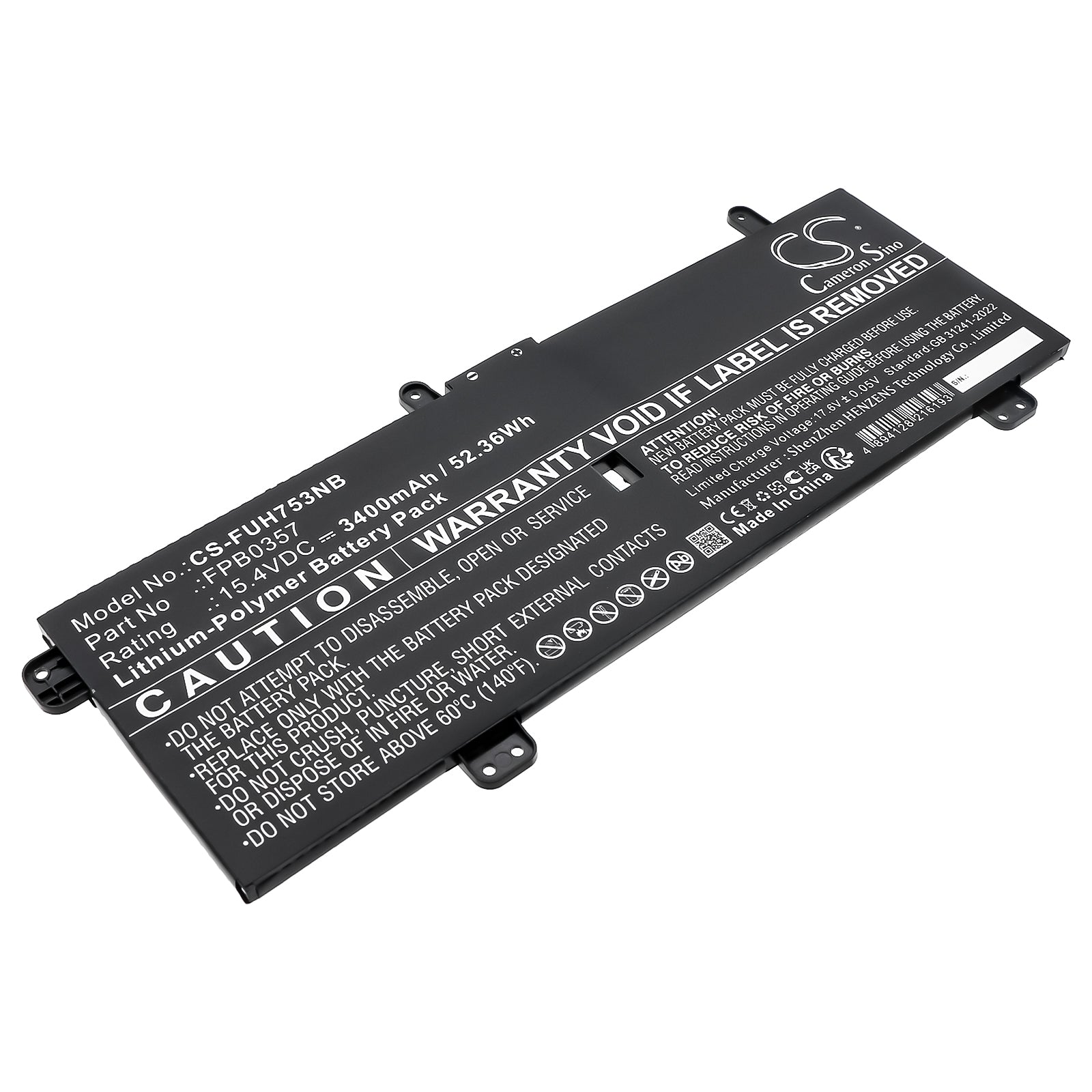 CS-FUH753NB Replacement Battery – Compatible with LifeBook CH75/E3, LifeBook CH90/E3, LifeBook WC1/E3, LifeBook WC2/E3