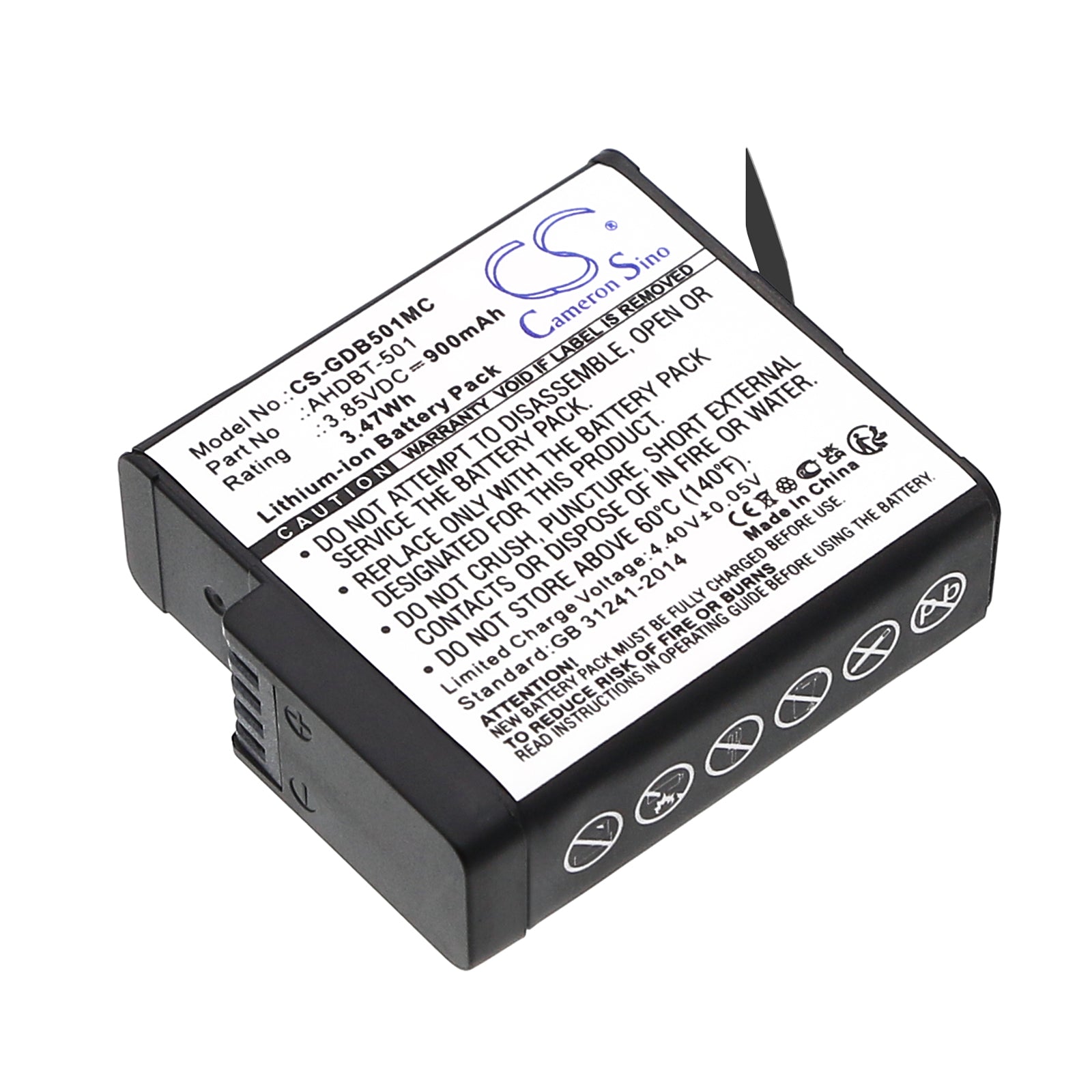 3.85V 900mAh/3.47Wh Li-ion Camera Battery for GoPro