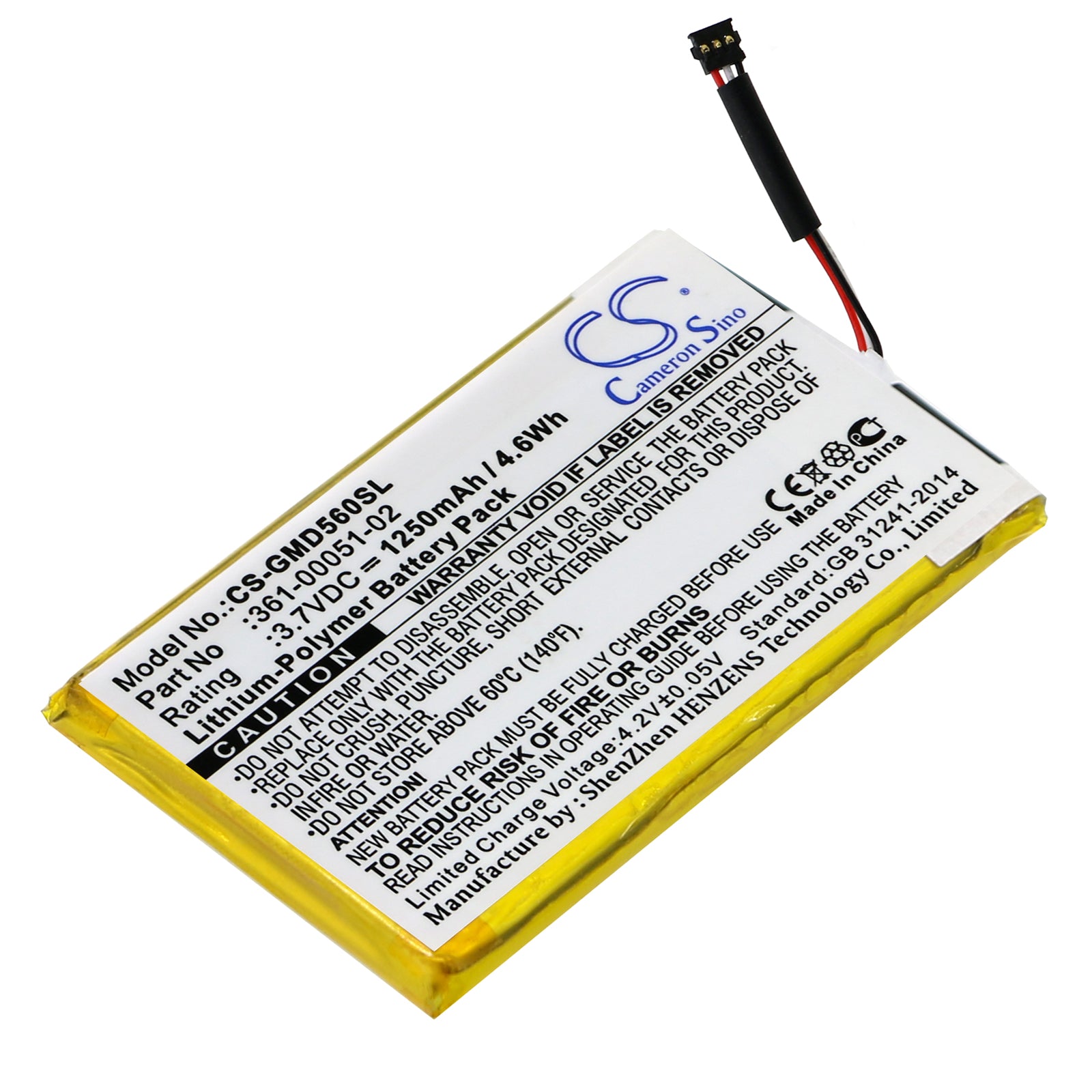 3.7V 1250mAh/4.6Wh Li-Polymer GPS/Navigator Battery for Garmin