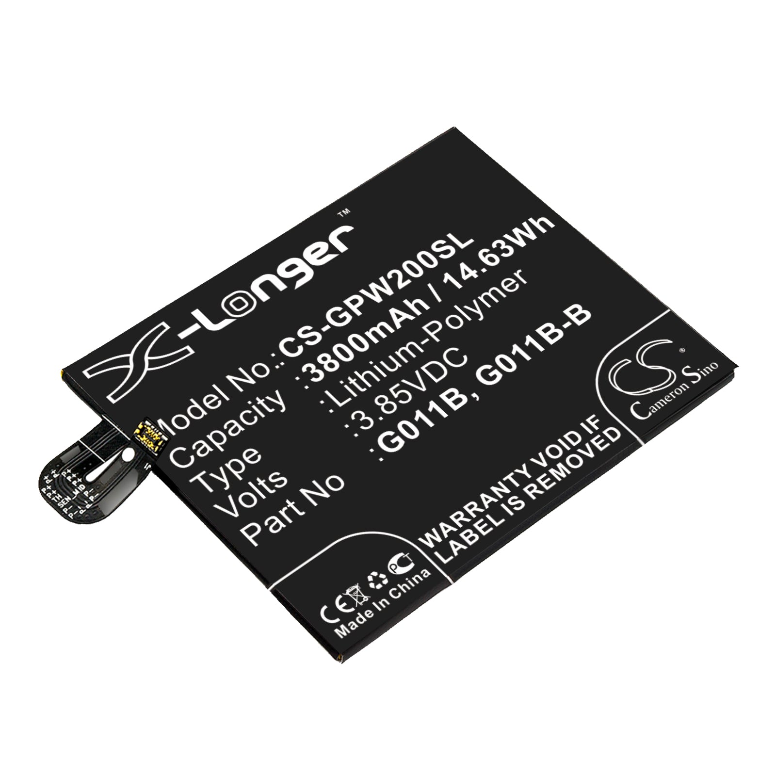 3.85V 3800mAh/14.63Wh Li-Polymer Mobile/SmartPhone Battery for Google
